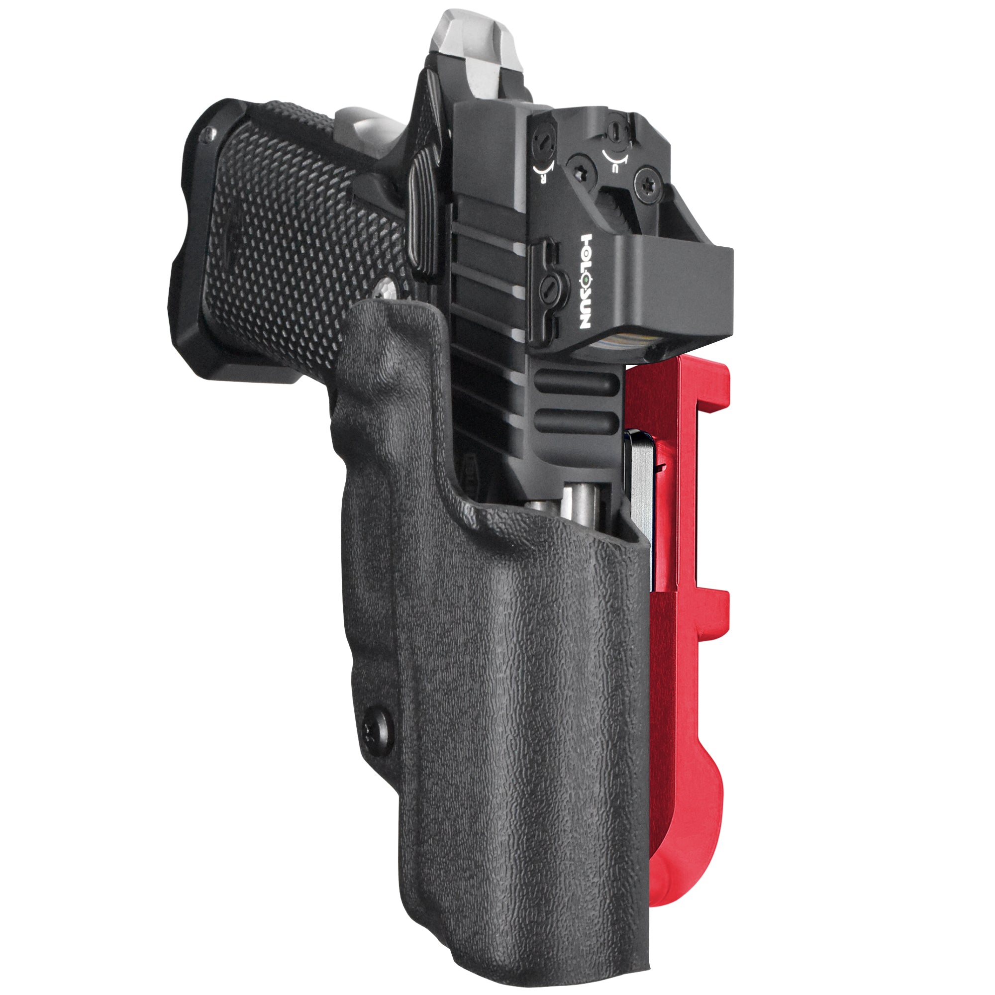Bul Armory SAS II UL 3.25'' IDPA Quick Mount Holster with Red Belt Attachment, Black Holster Shell