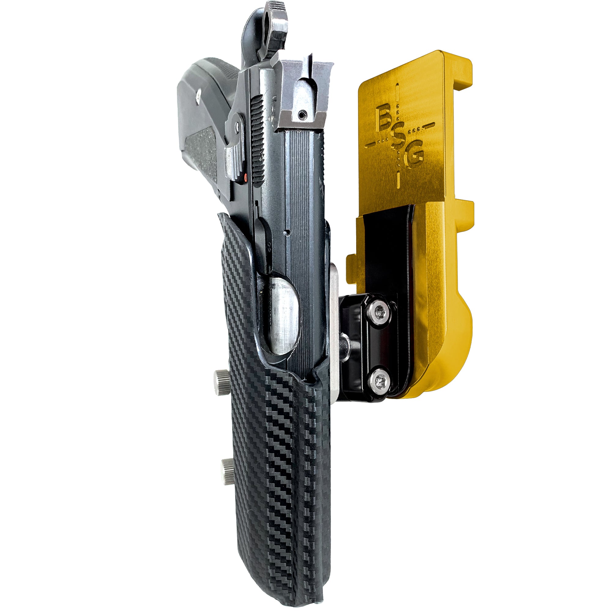 CZ 75 SP-01 IPSC/USPA Quick Mount Ball Joint Holster with 24K Gold Belt Attachment, Carbon Fiber Holster Shell