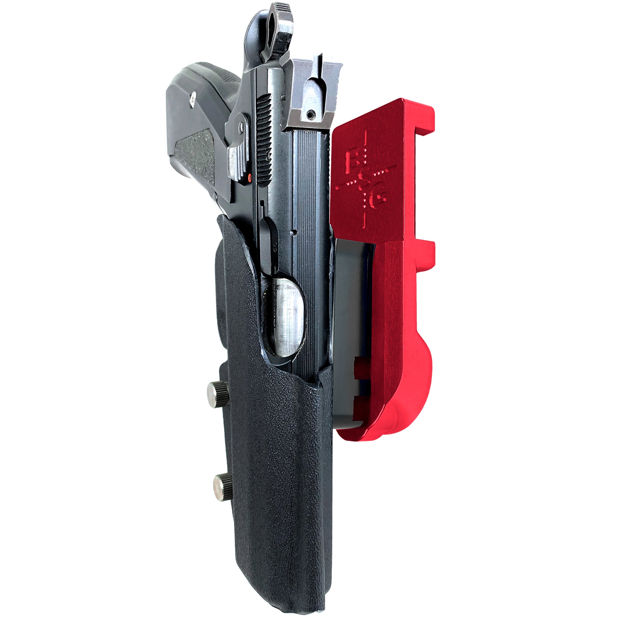 CZ 75 SP-01 IPSC/USPA Quick Mount Holster with Red Belt Attachment, Black Holster Shell