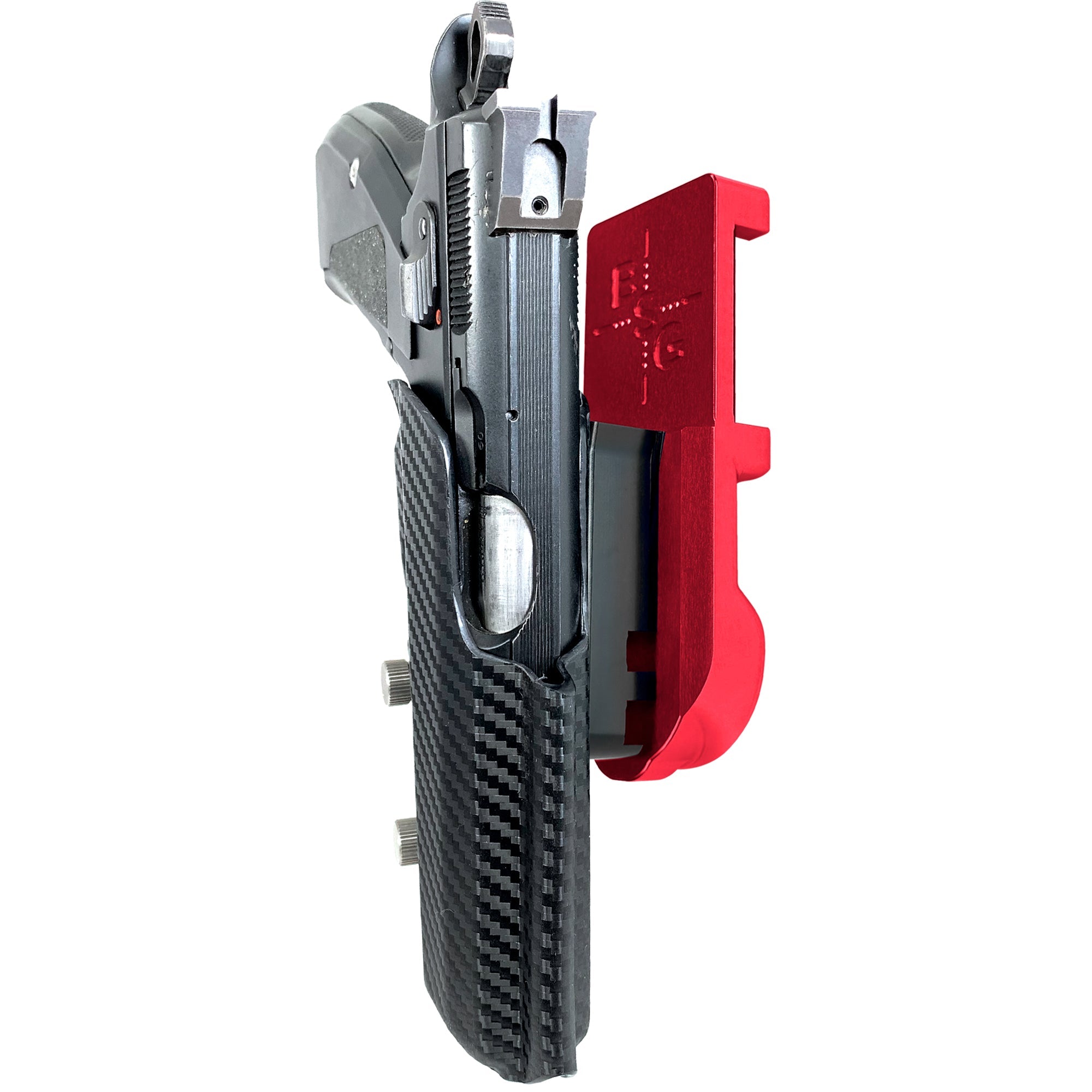 CZ 75 SP-01 IPSC/USPA Quick Mount Holster with Red Belt Attachment, Carbon Fiber Holster Shell