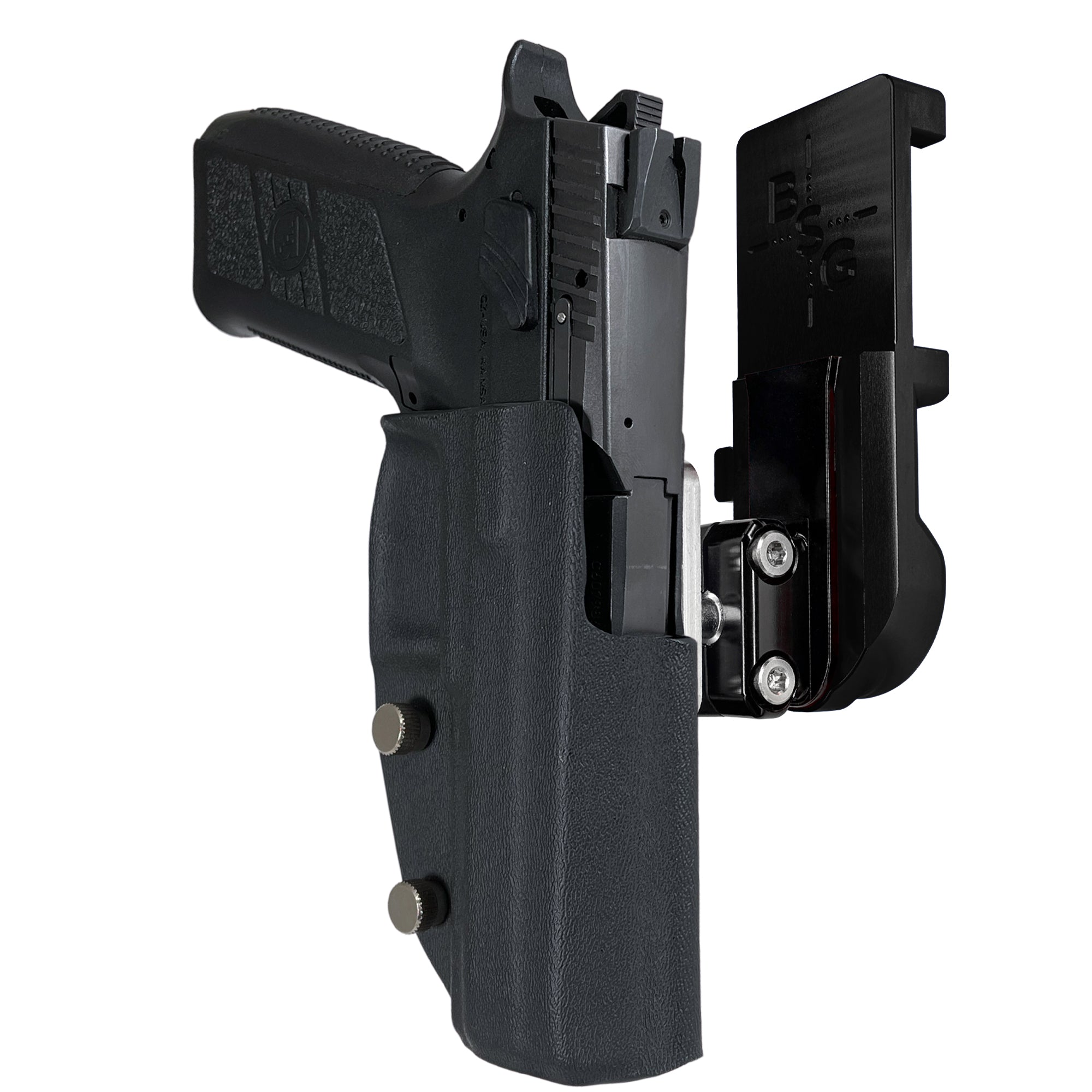 CZ P-09 IPSC/USPA Quick Mount Ball Joint Holster with Black Belt Attachment, Black Holster Shell
