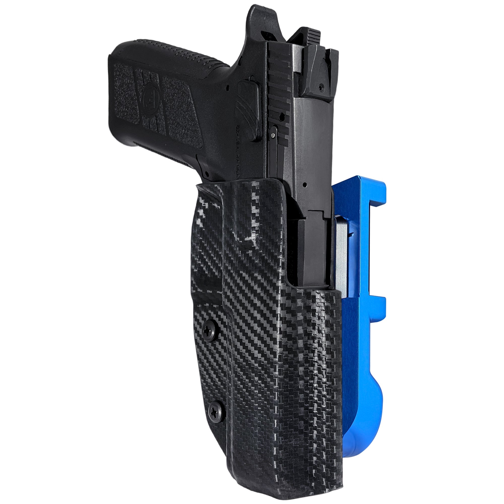 CZ P-09 IDPA Quick Mount Holster with Blue Belt Attachment, Carbon Fiber Holster Shell