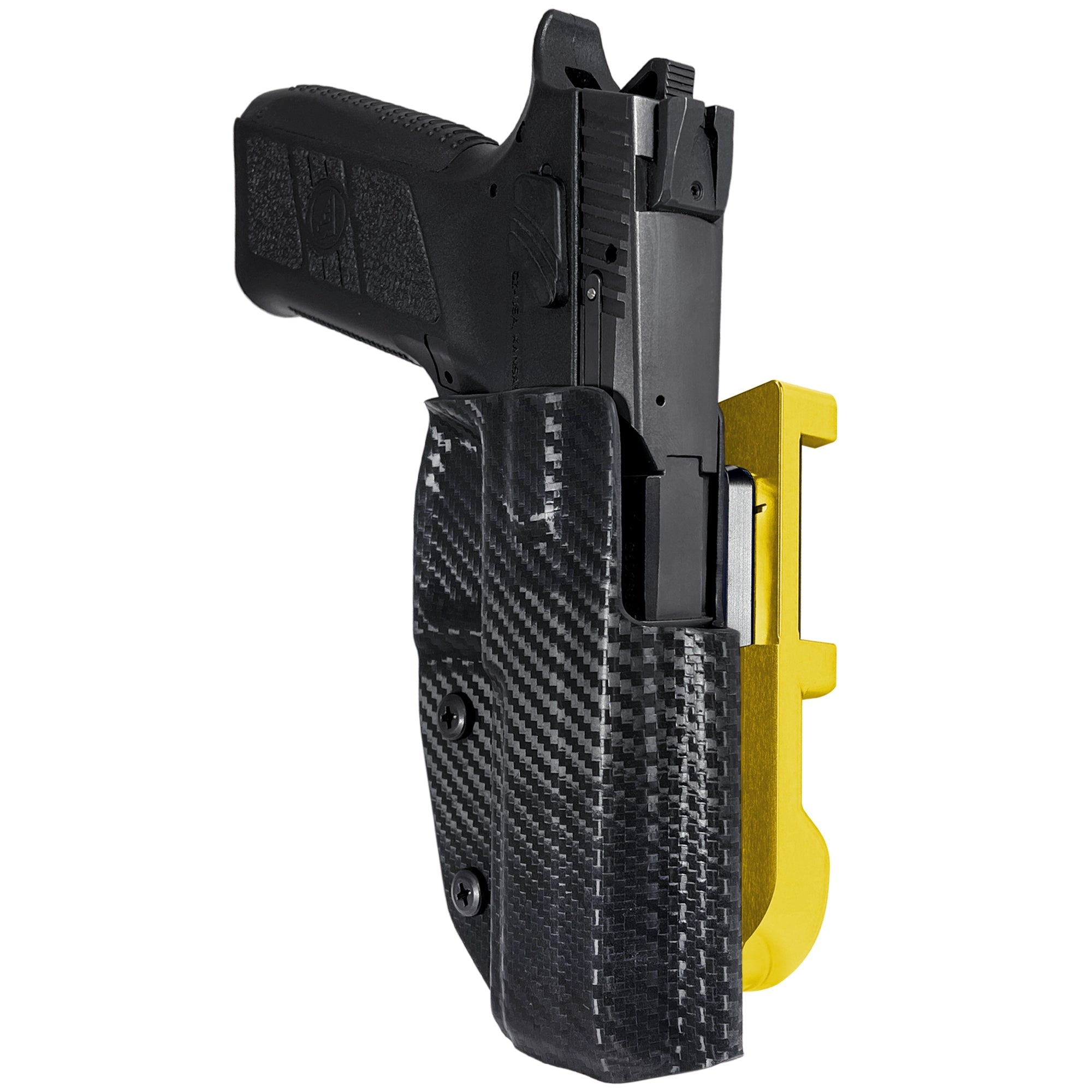 CZ P-09 IDPA Quick Mount Holster with 24K Gold Belt Attachment, Carbon Fiber Holster Shell