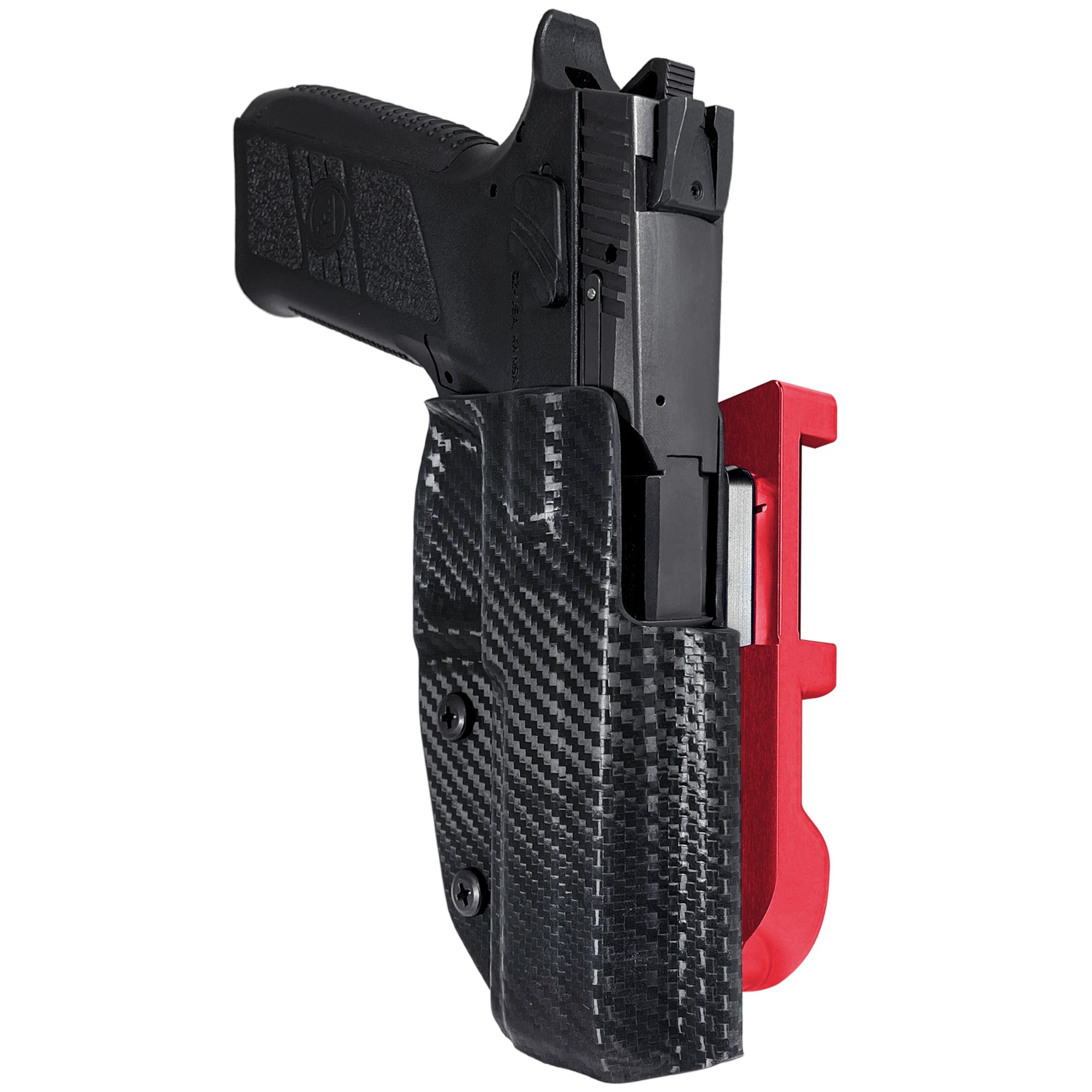 CZ P-09 IDPA Quick Mount Holster with Red Belt Attachment, Carbon Fiber Holster Shell