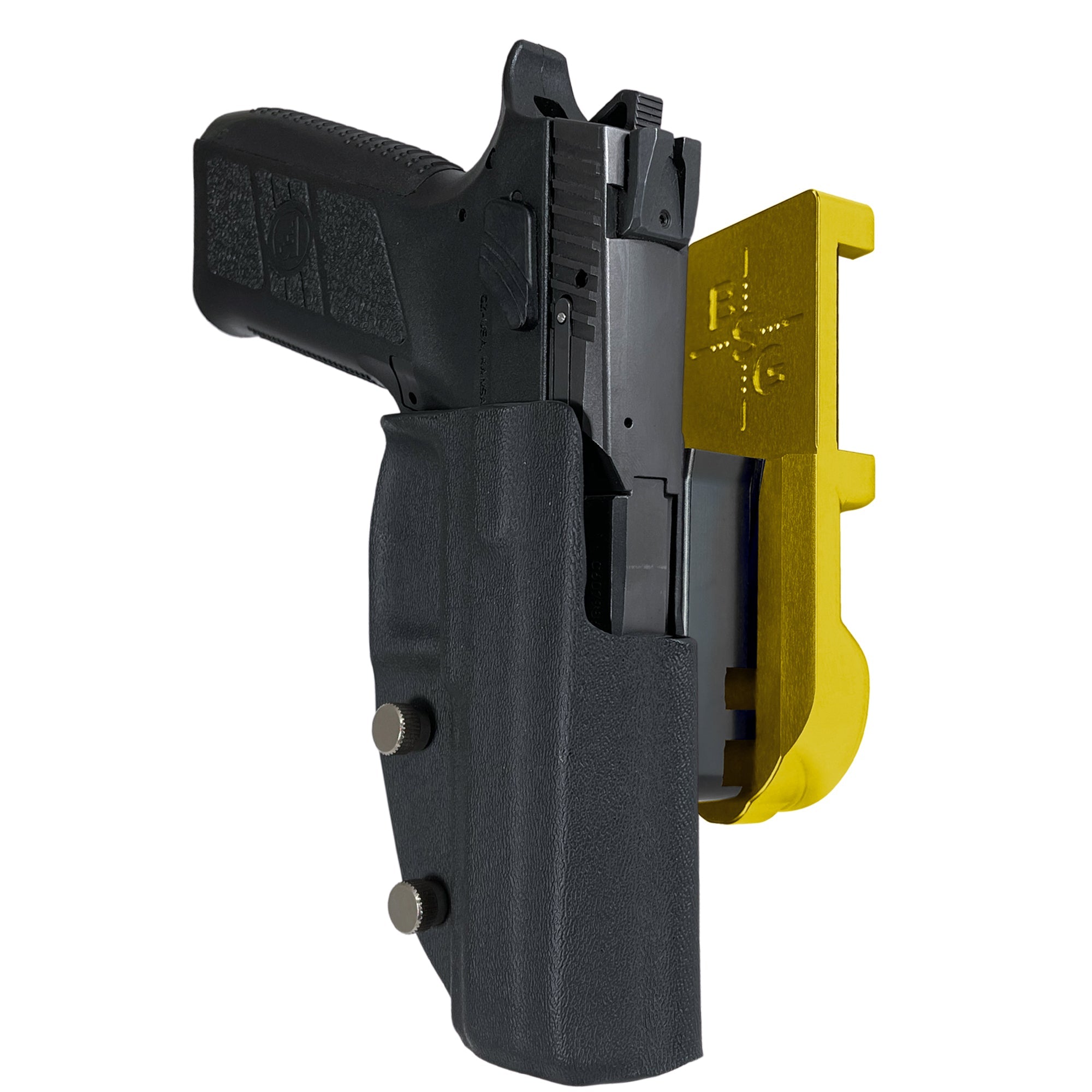 CZ P-09 IPSC/USPA Quick Mount Holster with 24K Gold Belt Attachment, Black Holster Shell