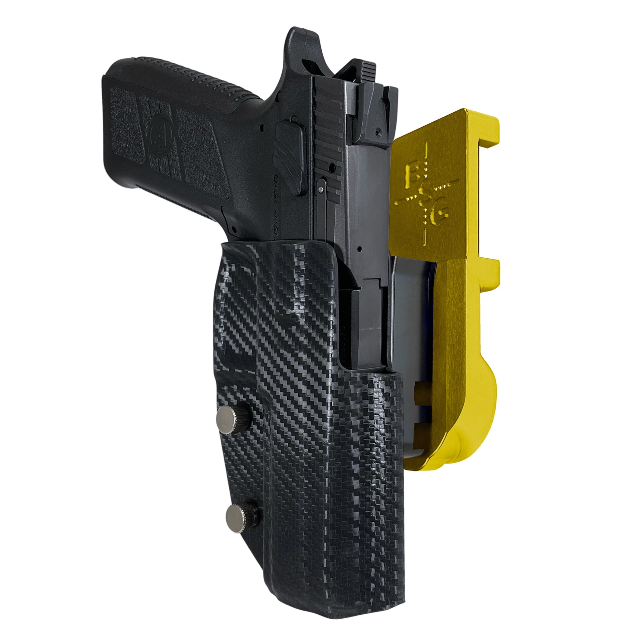CZ P-09 IPSC/USPA Quick Mount Holster with 24K Gold Belt Attachment, Carbon Fiber Holster Shell