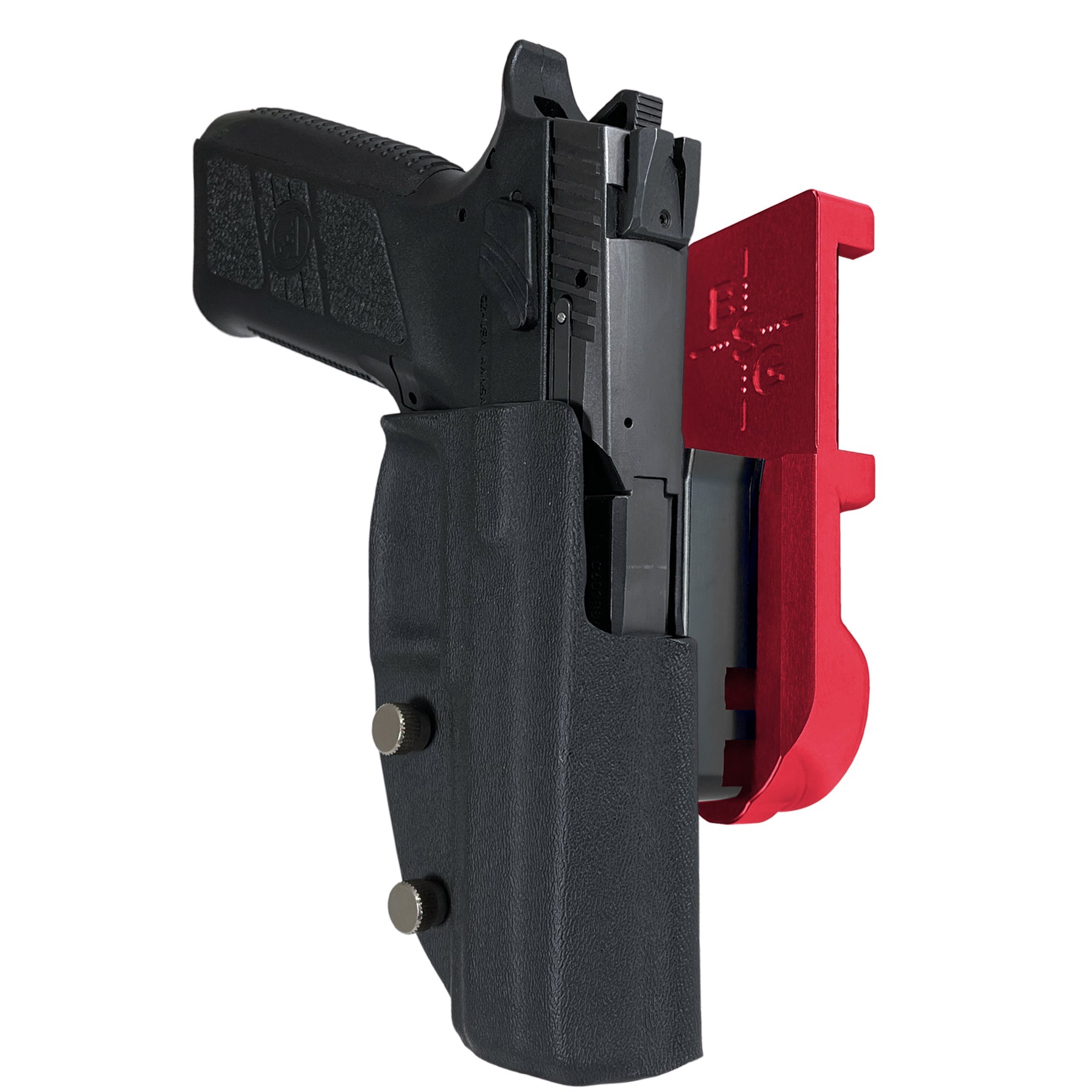 CZ P-09 IPSC/USPA Quick Mount Holster with Red Belt Attachment, Black Holster Shell