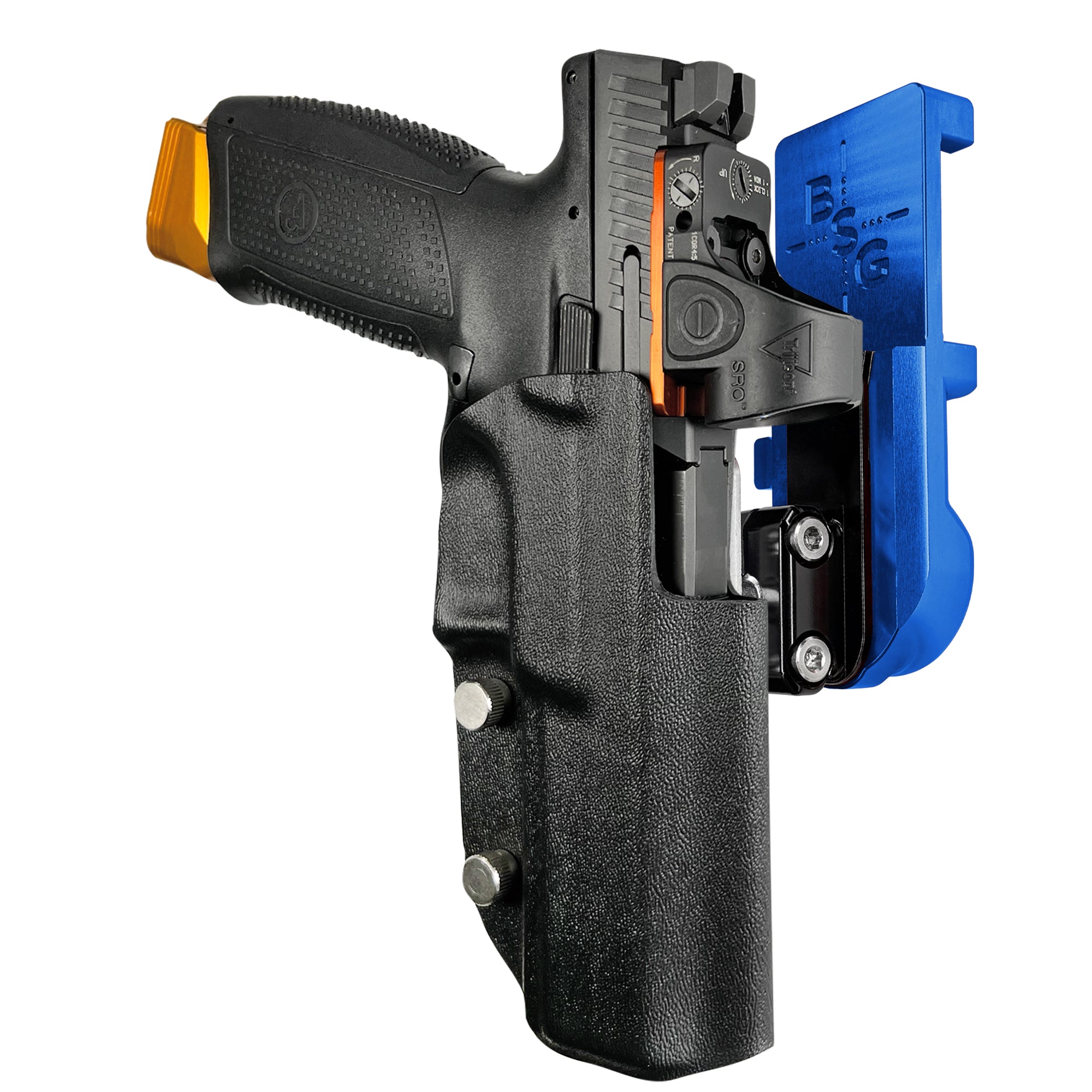 CZ P-10 F IPSC/USPA Quick Mount Ball Joint Holster with Blue Belt Attachment, Black Holster Shell