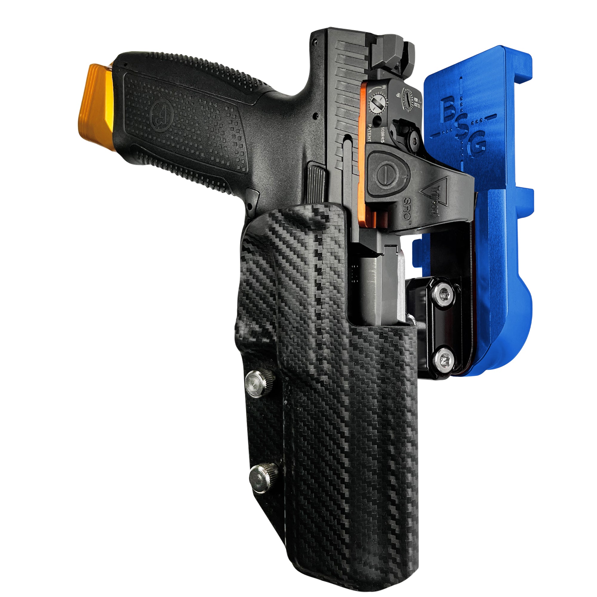 CZ P-10 F IPSC/USPA Quick Mount Ball Joint Holster with Blue Belt Attachment, Carbon Fiber Holster Shell