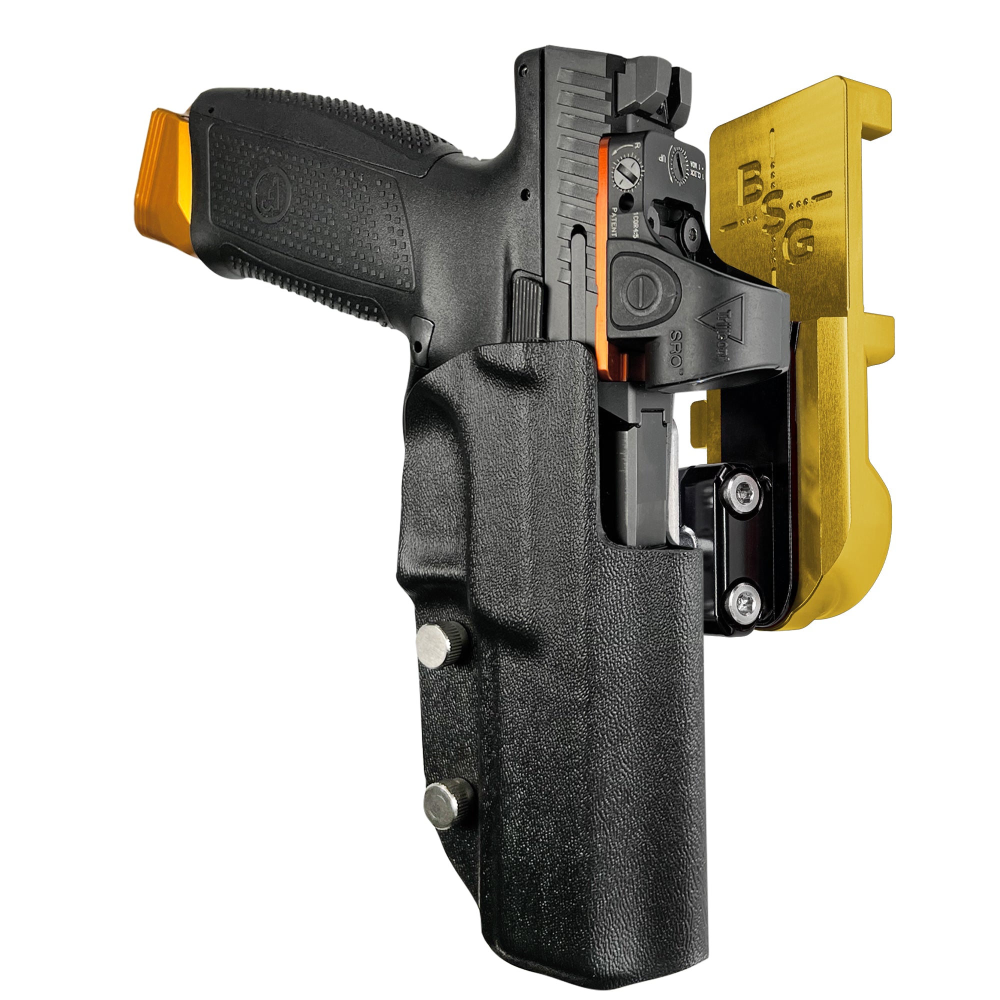CZ P-10 F IPSC/USPA Quick Mount Ball Joint Holster with 24K Gold Belt Attachment, Black Holster Shell