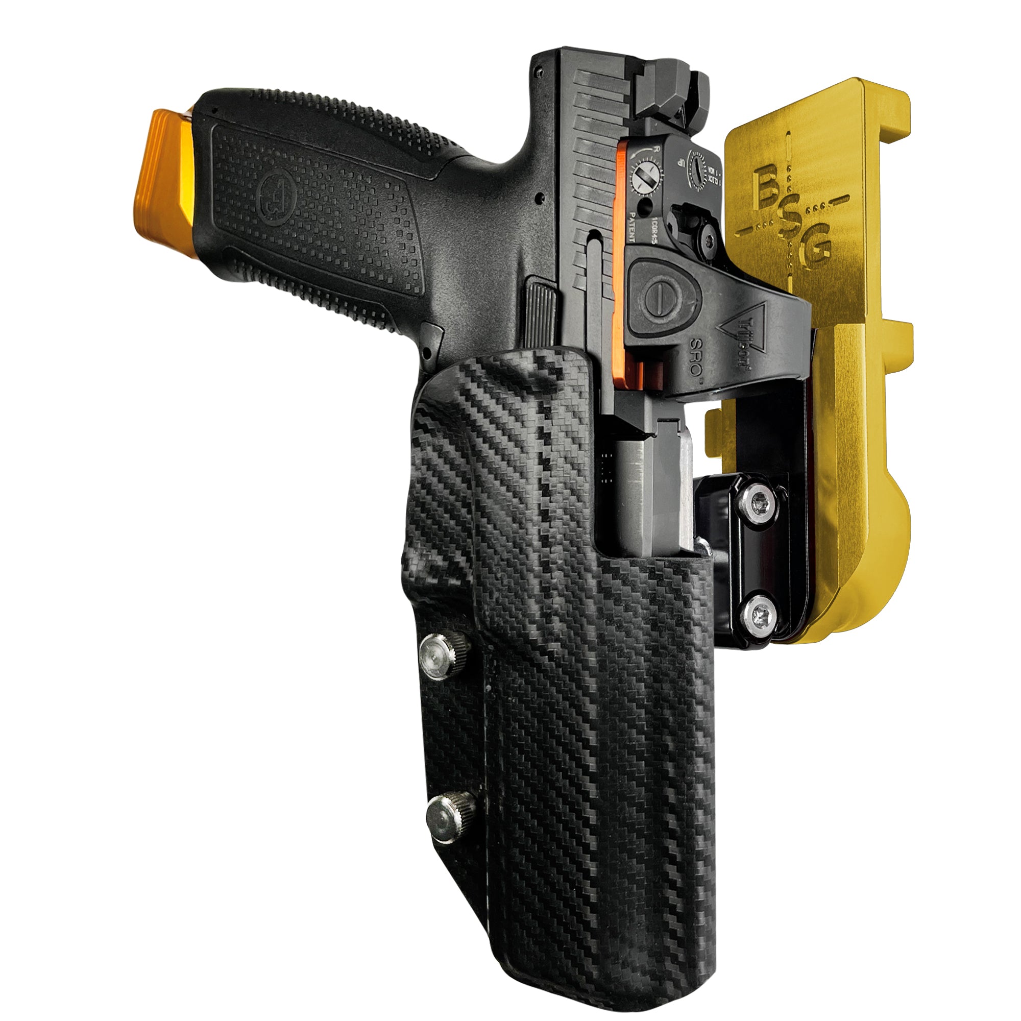 CZ P-10 F IPSC/USPA Quick Mount Ball Joint Holster with 24K Gold Belt Attachment, Carbon Fiber Holster Shell