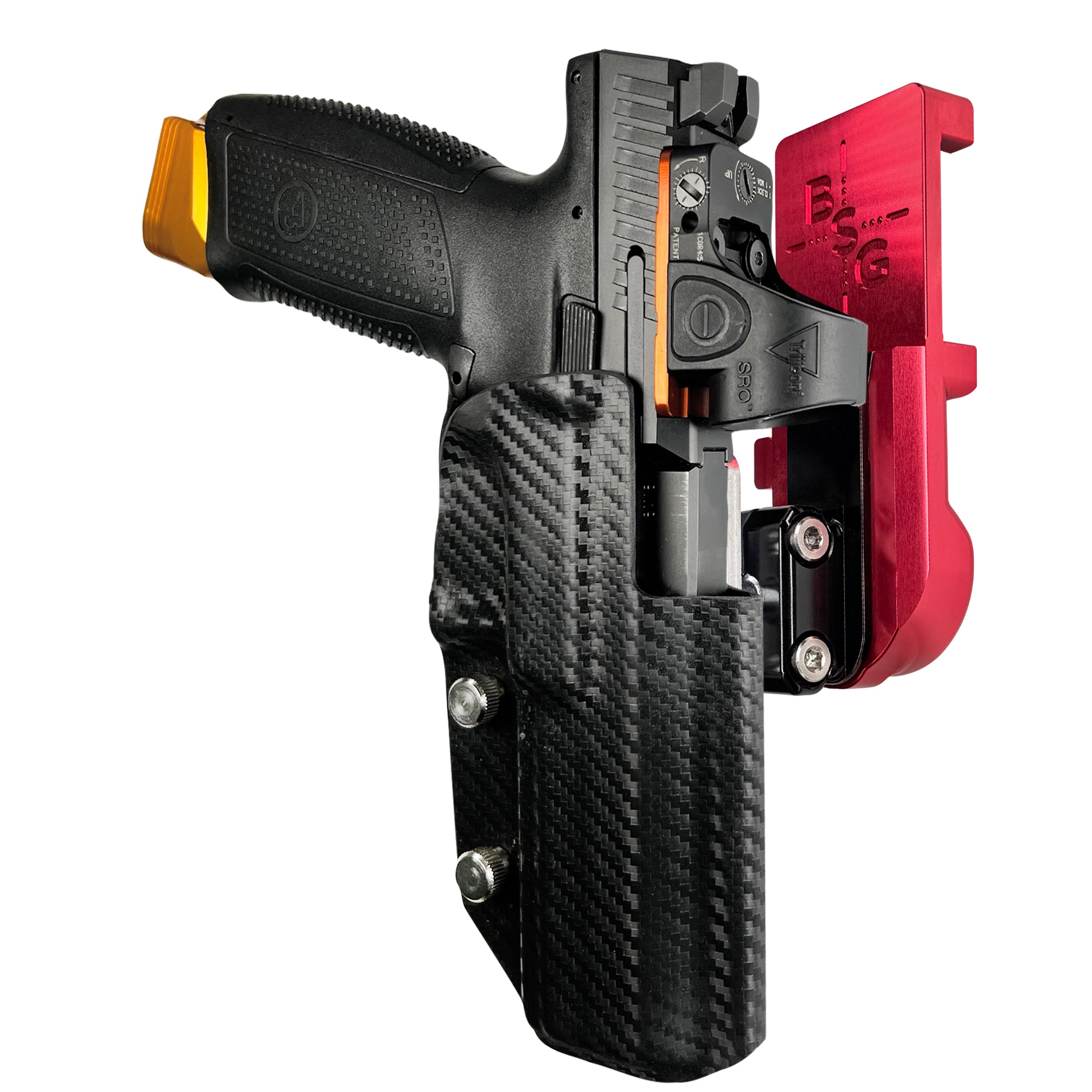 CZ P-10 F IPSC/USPA Quick Mount Ball Joint Holster with Red Belt Attachment, Carbon Fiber Holster Shell