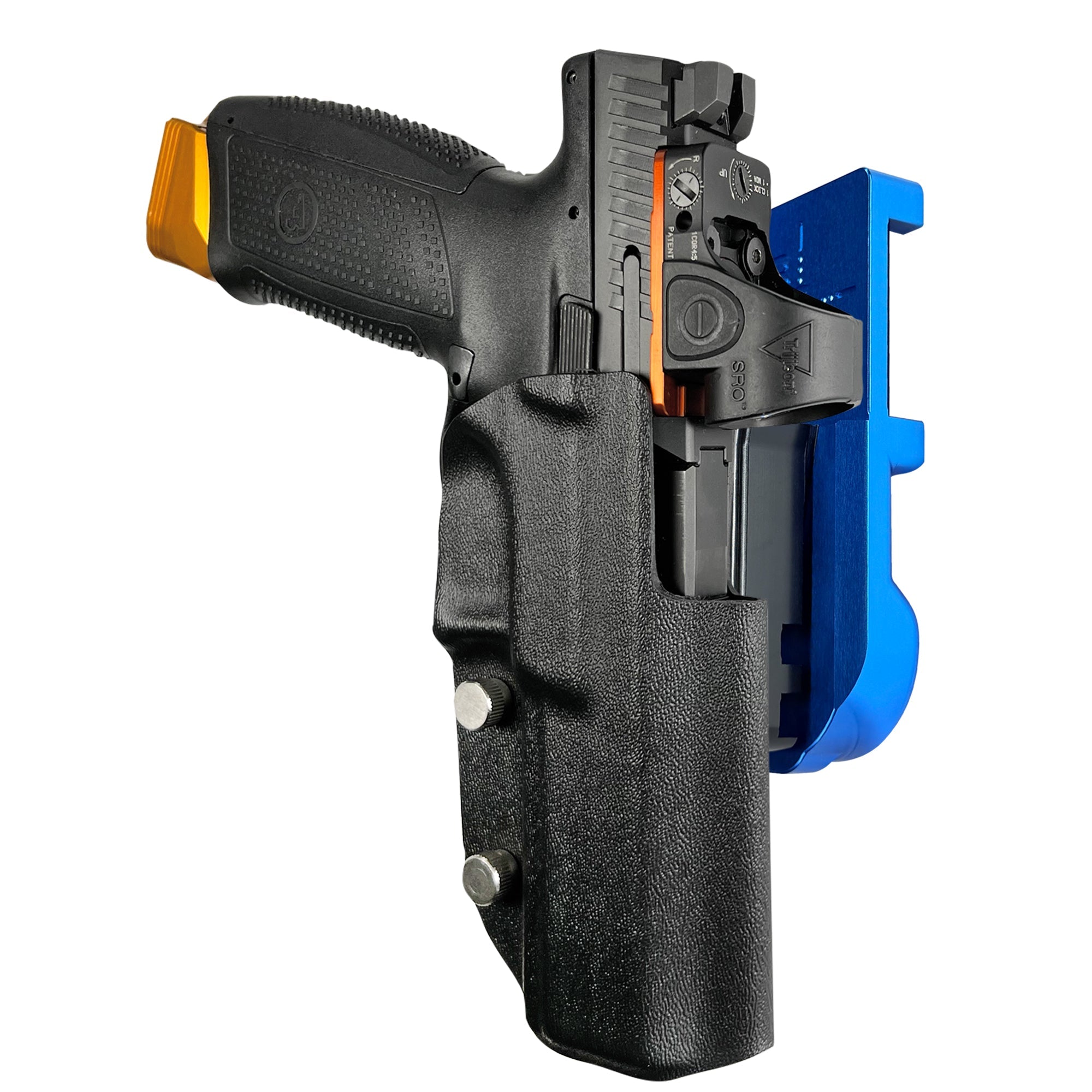 CZ P-10 F IPSC/USPA Quick Mount Holster with Blue Belt Attachment, Black Holster Shell