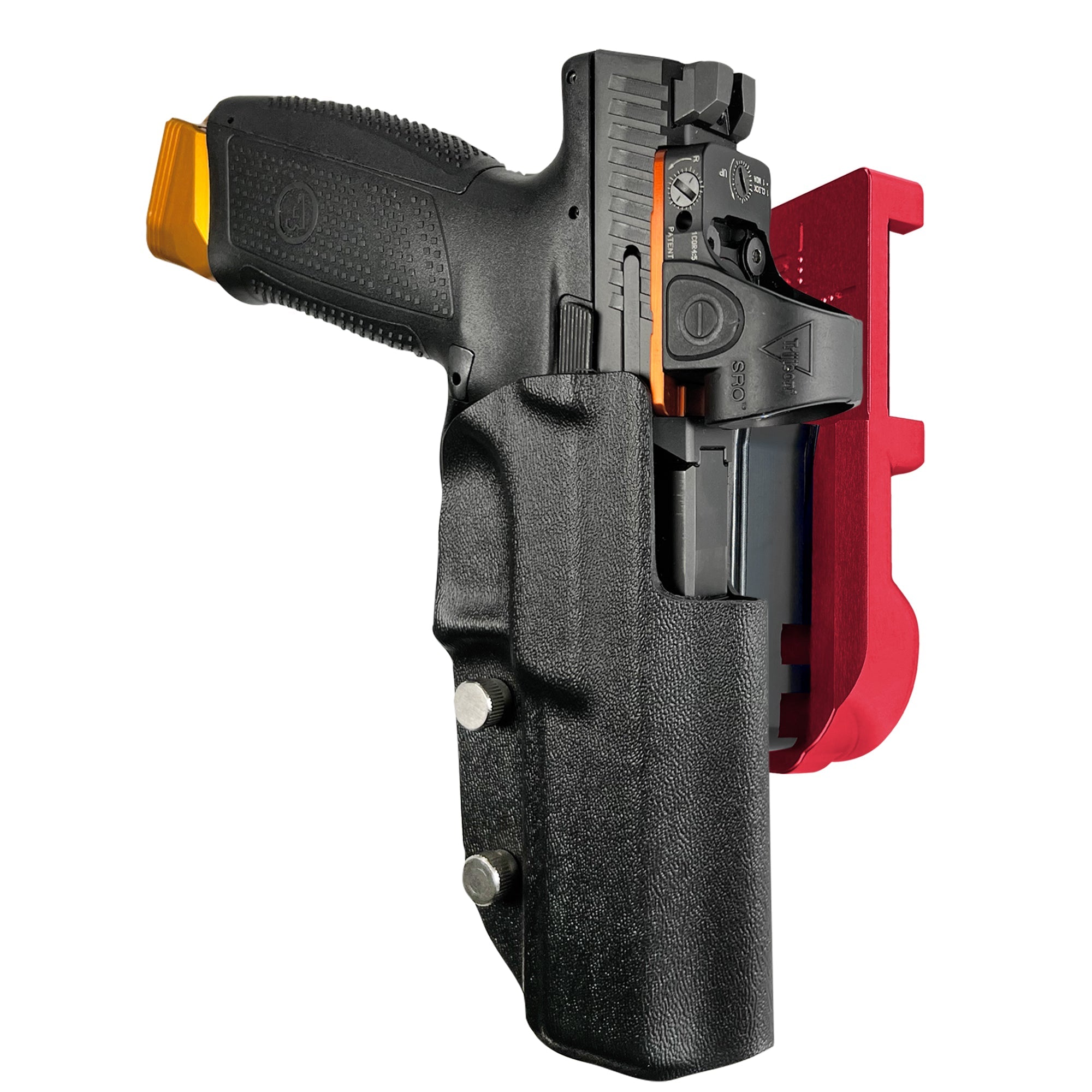 CZ P-10 F IPSC/USPA Quick Mount Holster with Red Belt Attachment, Black Holster Shell