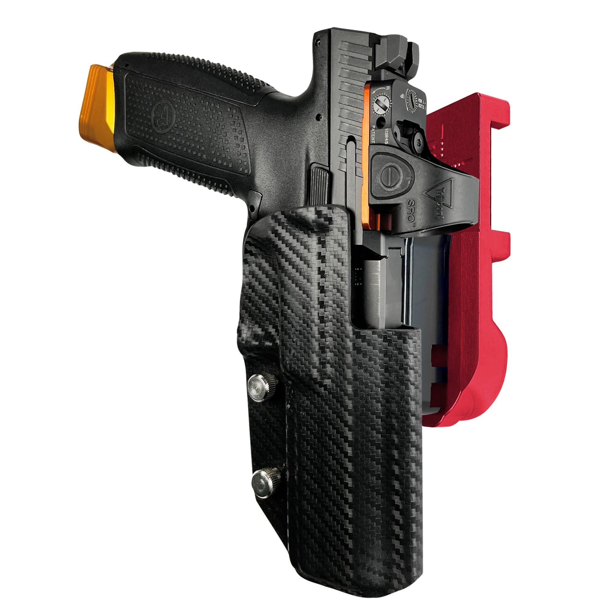 CZ P-10 F IPSC/USPA Quick Mount Holster with Red Belt Attachment, Carbon Fiber Holster Shell