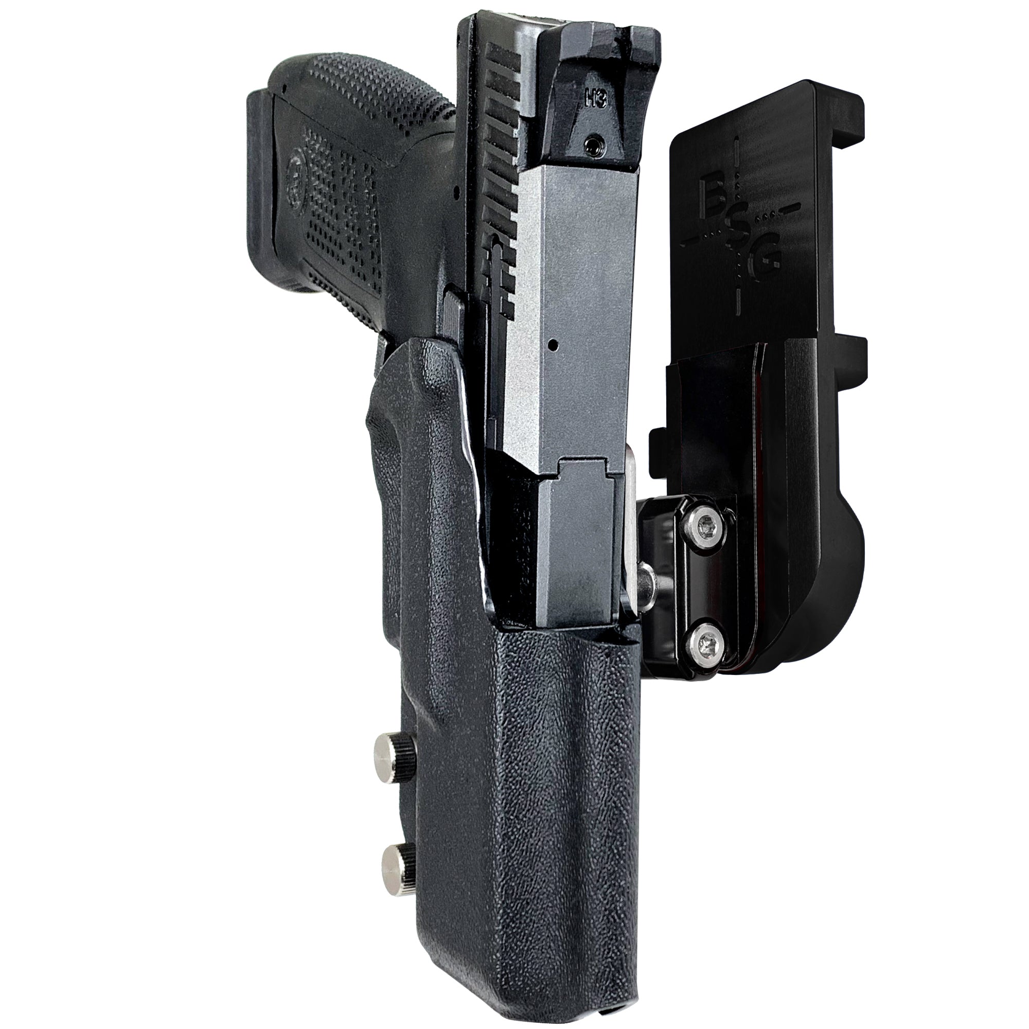 CZ P-10 C IPSC/USPA Quick Mount Ball Joint Holster with Black Belt Attachment, Black Holster Shell