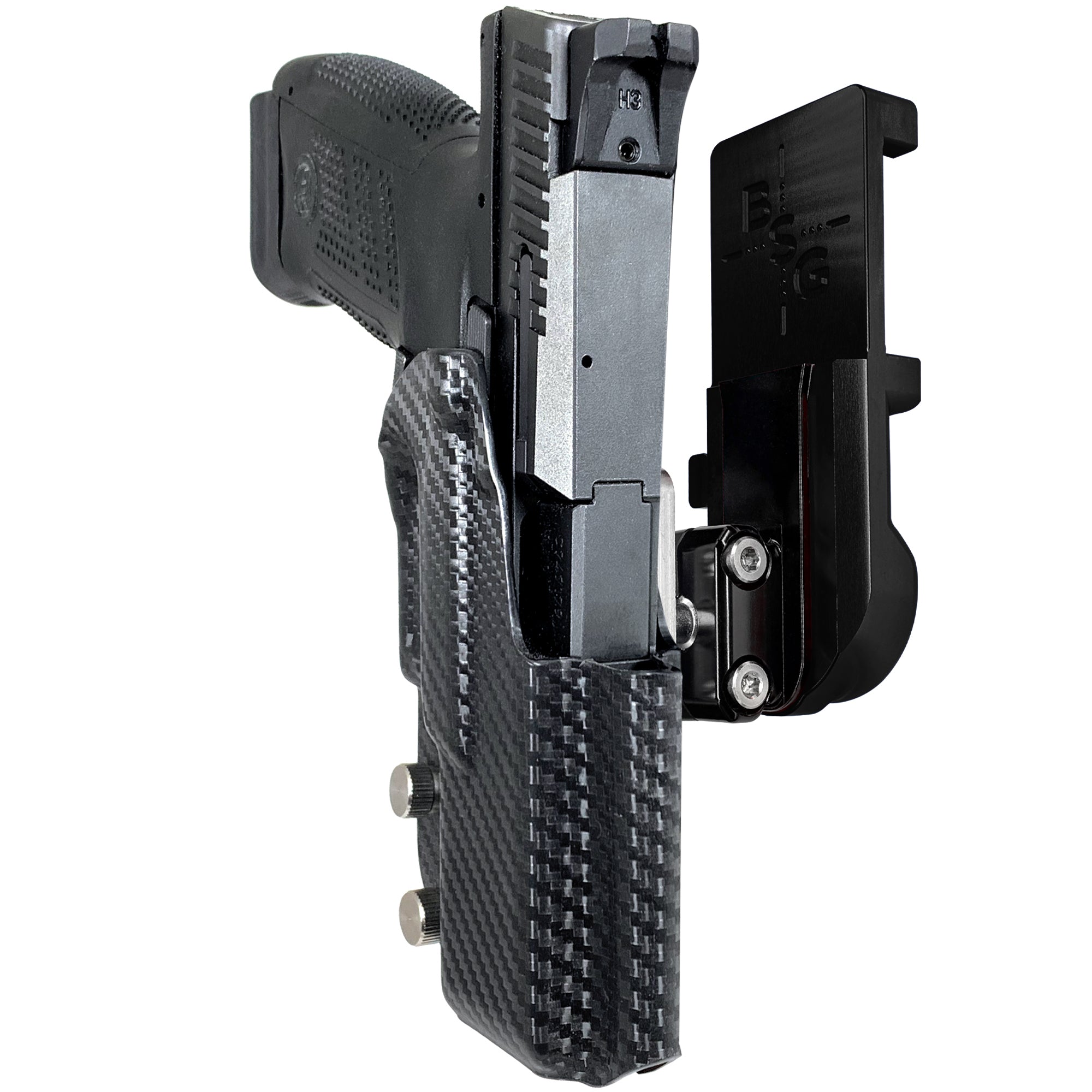 CZ P-10 C IPSC/USPA Quick Mount Ball Joint Holster with Black Belt Attachment, Carbon Fiber Holster Shell