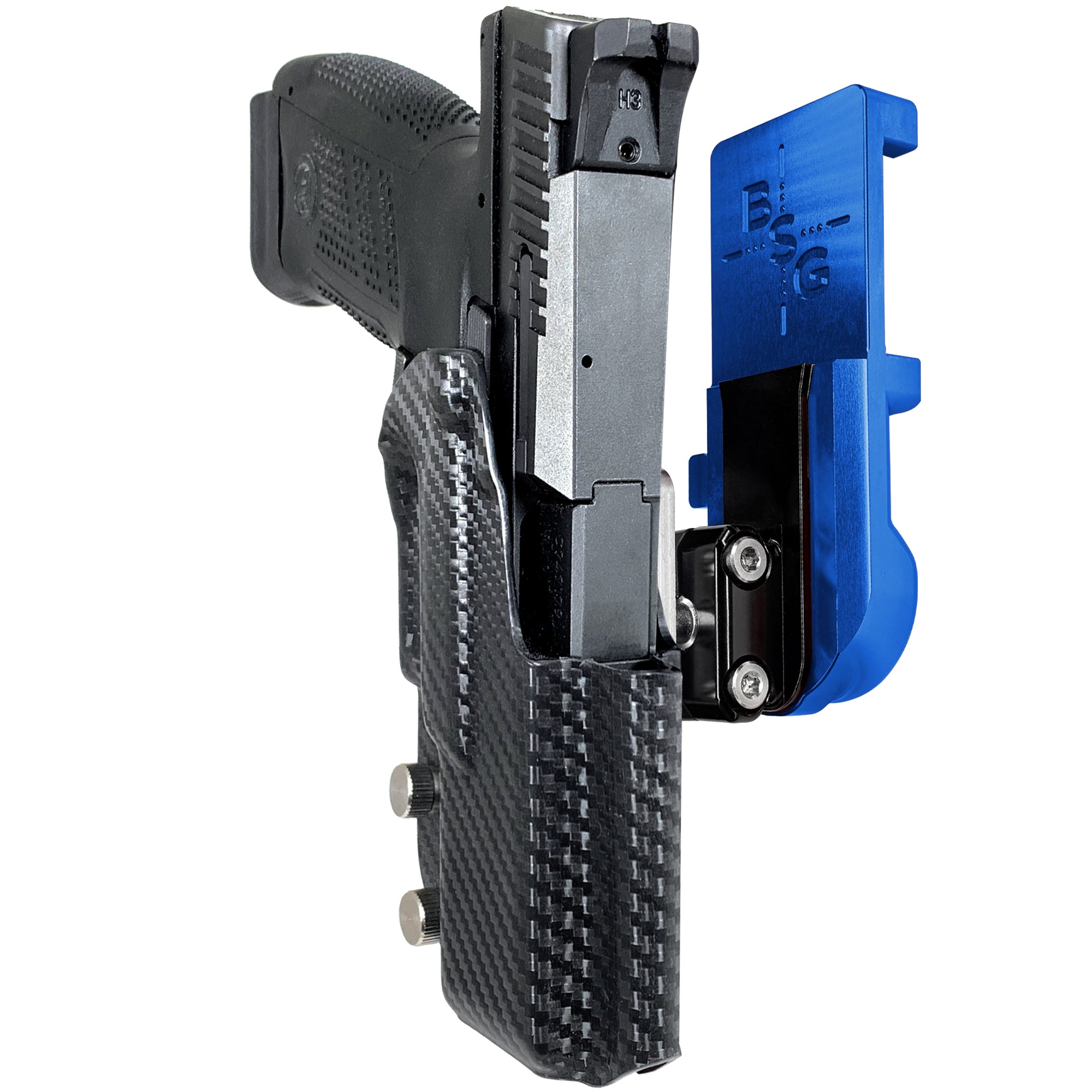 CZ P-10 C IPSC/USPA Quick Mount Ball Joint Holster with Blue Belt Attachment, Carbon Fiber Holster Shell