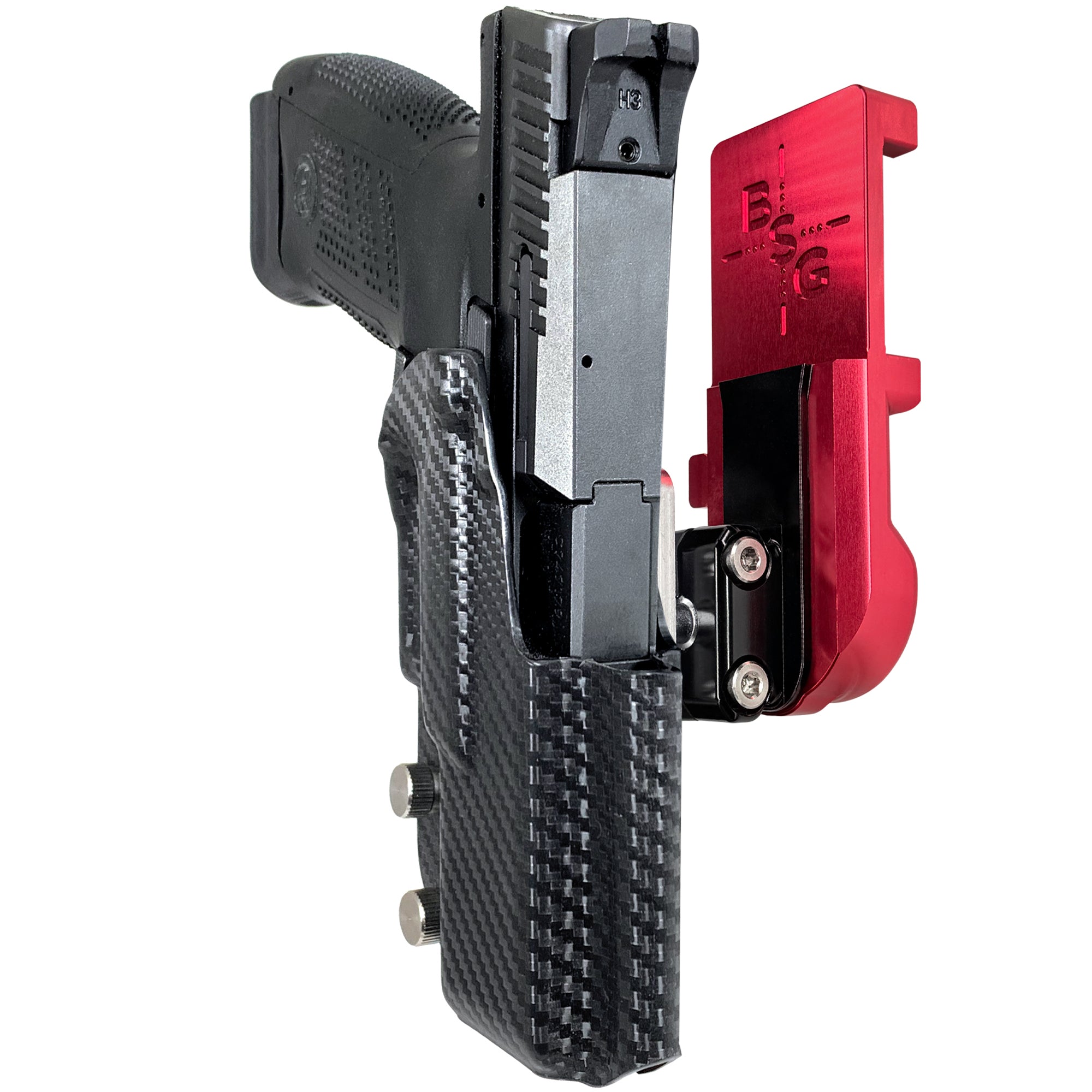 CZ P-10 C IPSC/USPA Quick Mount Ball Joint Holster with Red Belt Attachment, Carbon Fiber Holster Shell