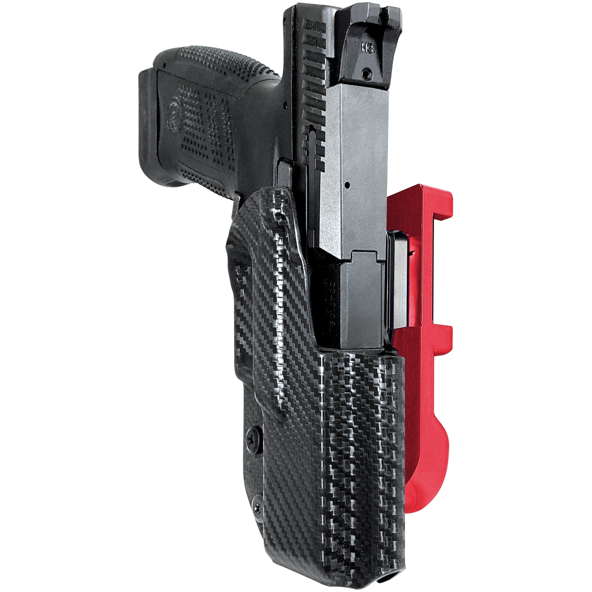 CZ P-10 C IDPA Quick Mount Holster with Red Belt Attachment, Carbon Fiber Holster Shell