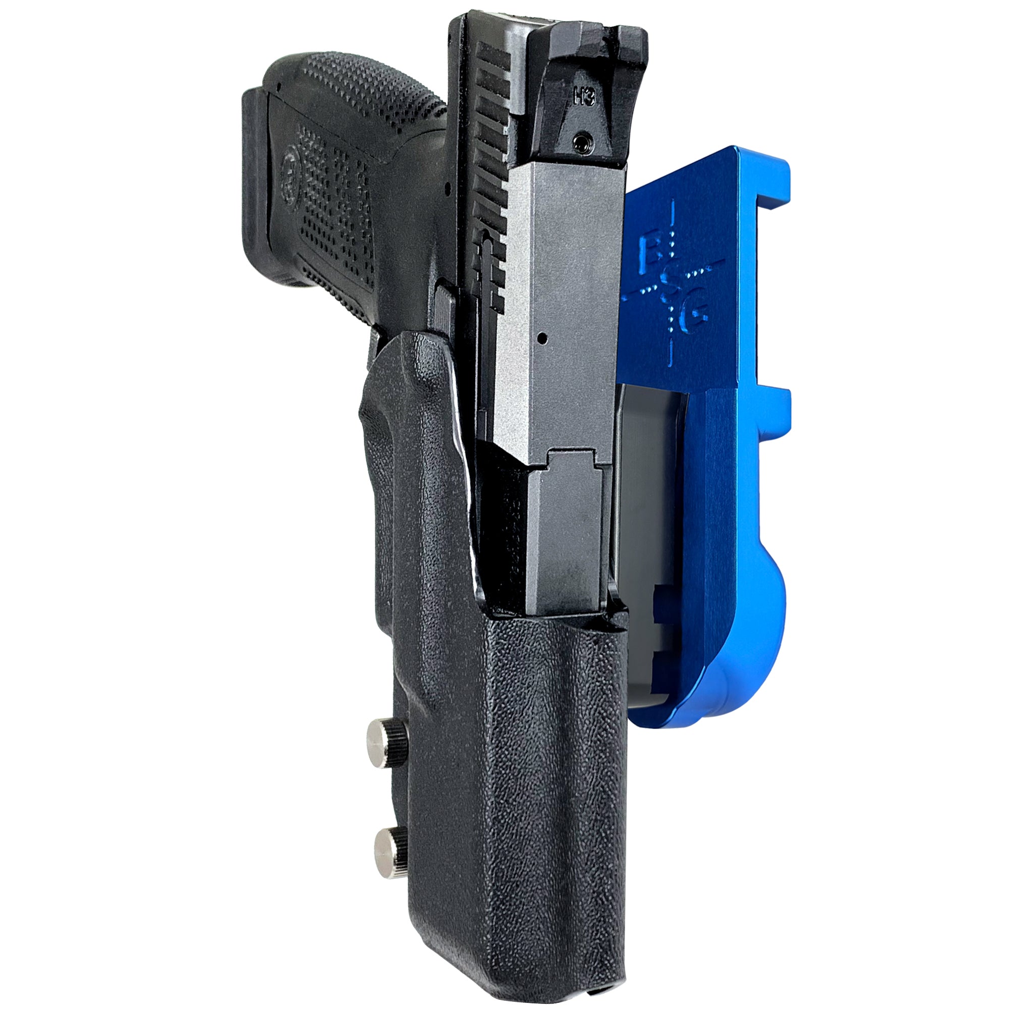 CZ P-10 C IPSC/USPA Quick Mount Holster with Blue Belt Attachment, Black Holster Shell