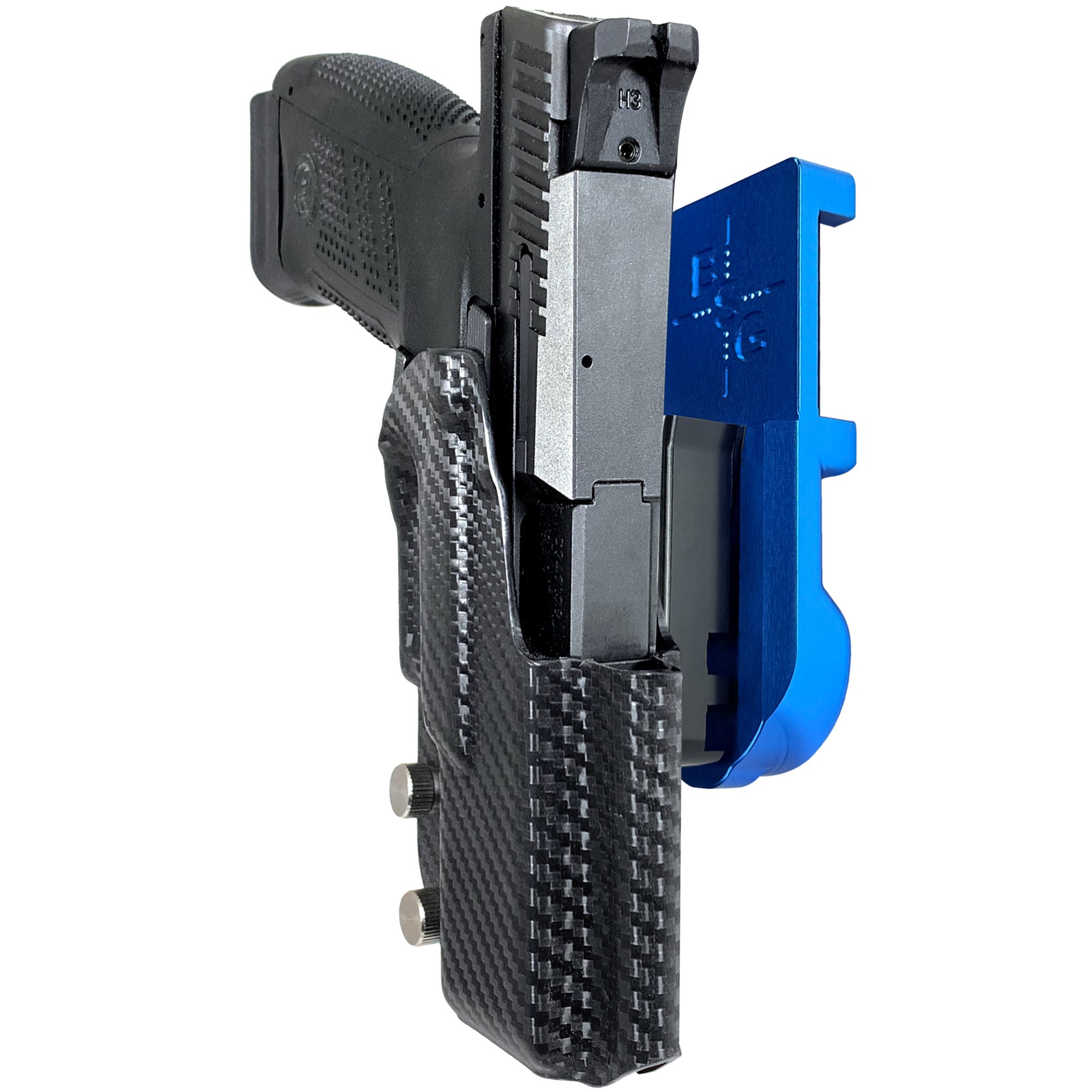 CZ P-10 C IPSC/USPA Quick Mount Holster with Blue Belt Attachment, Carbon Fiber Holster Shell