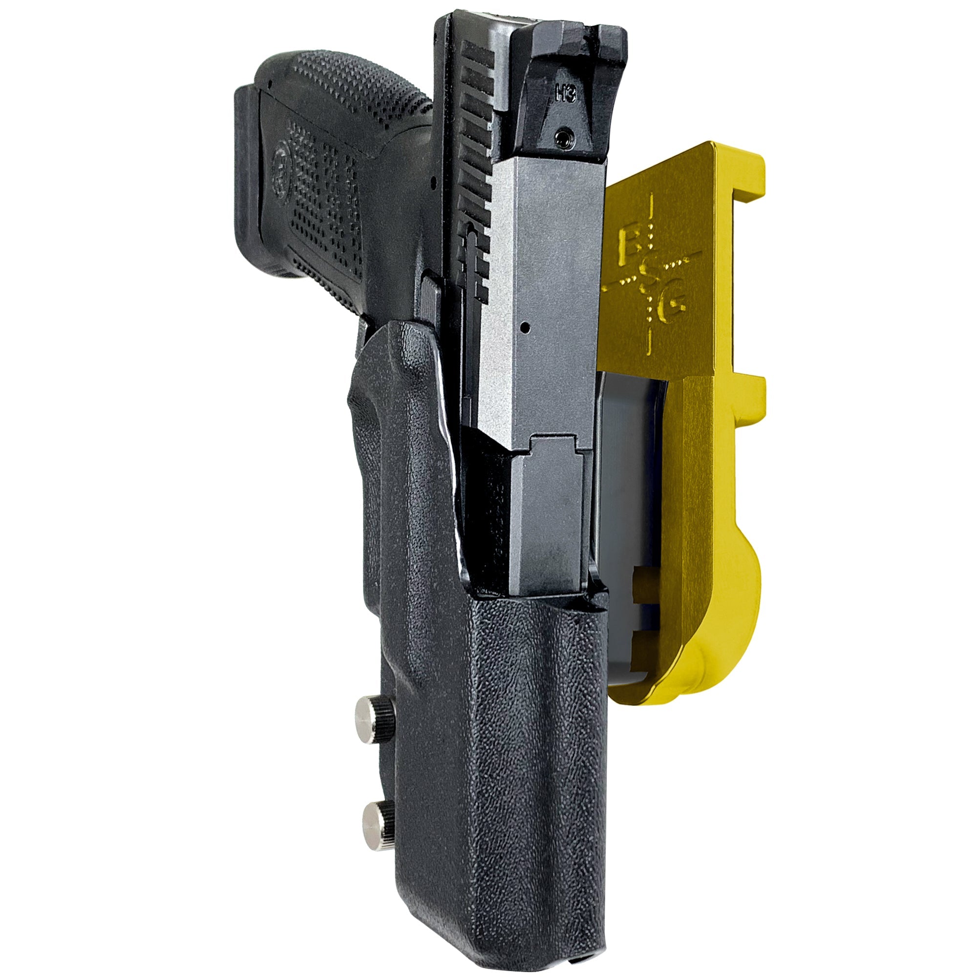 CZ P-10 C IPSC/USPA Quick Mount Holster with 24K Gold Belt Attachment, Black Holster Shell