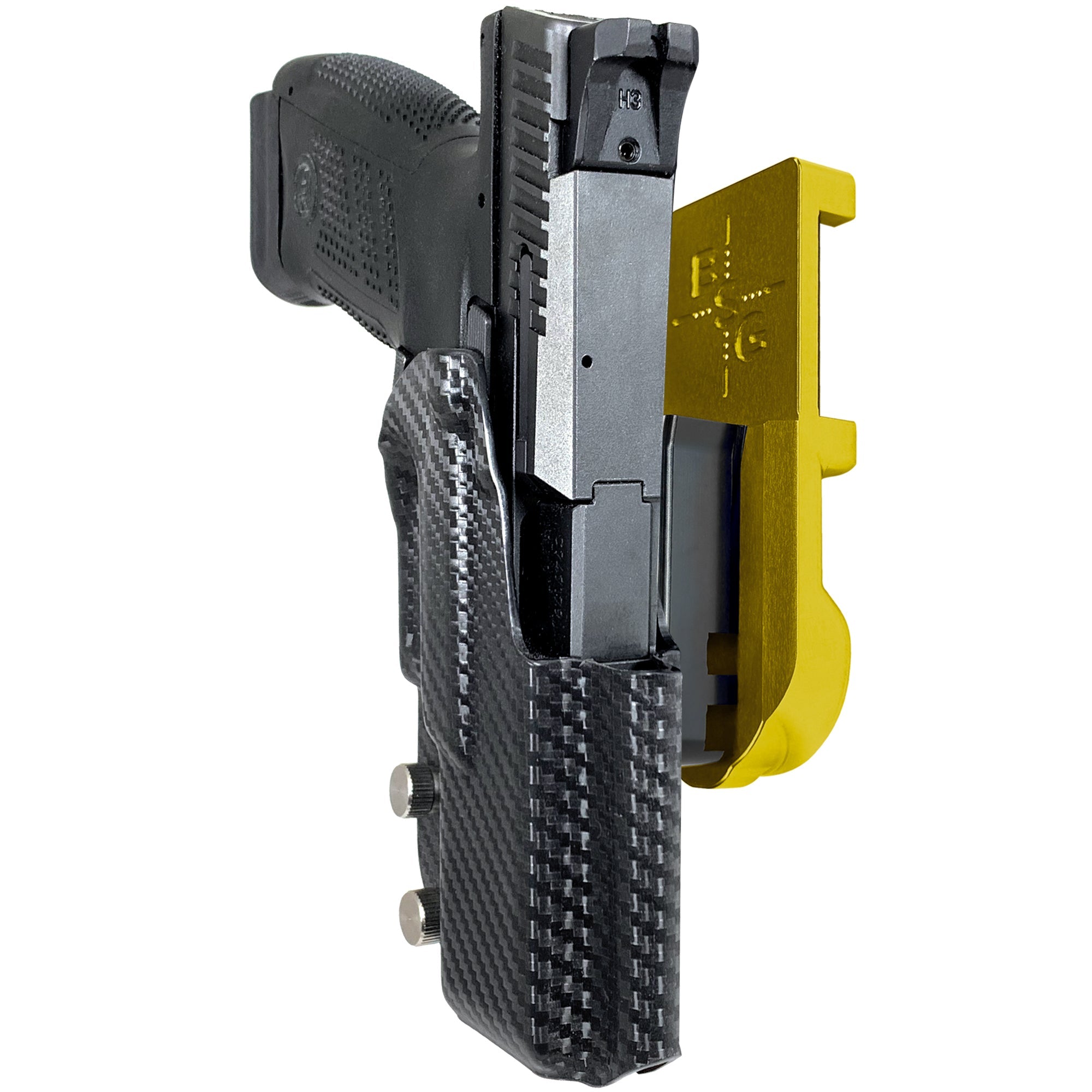CZ P-10 C IPSC/USPA Quick Mount Holster with 24K Gold Belt Attachment, Carbon Fiber Holster Shell