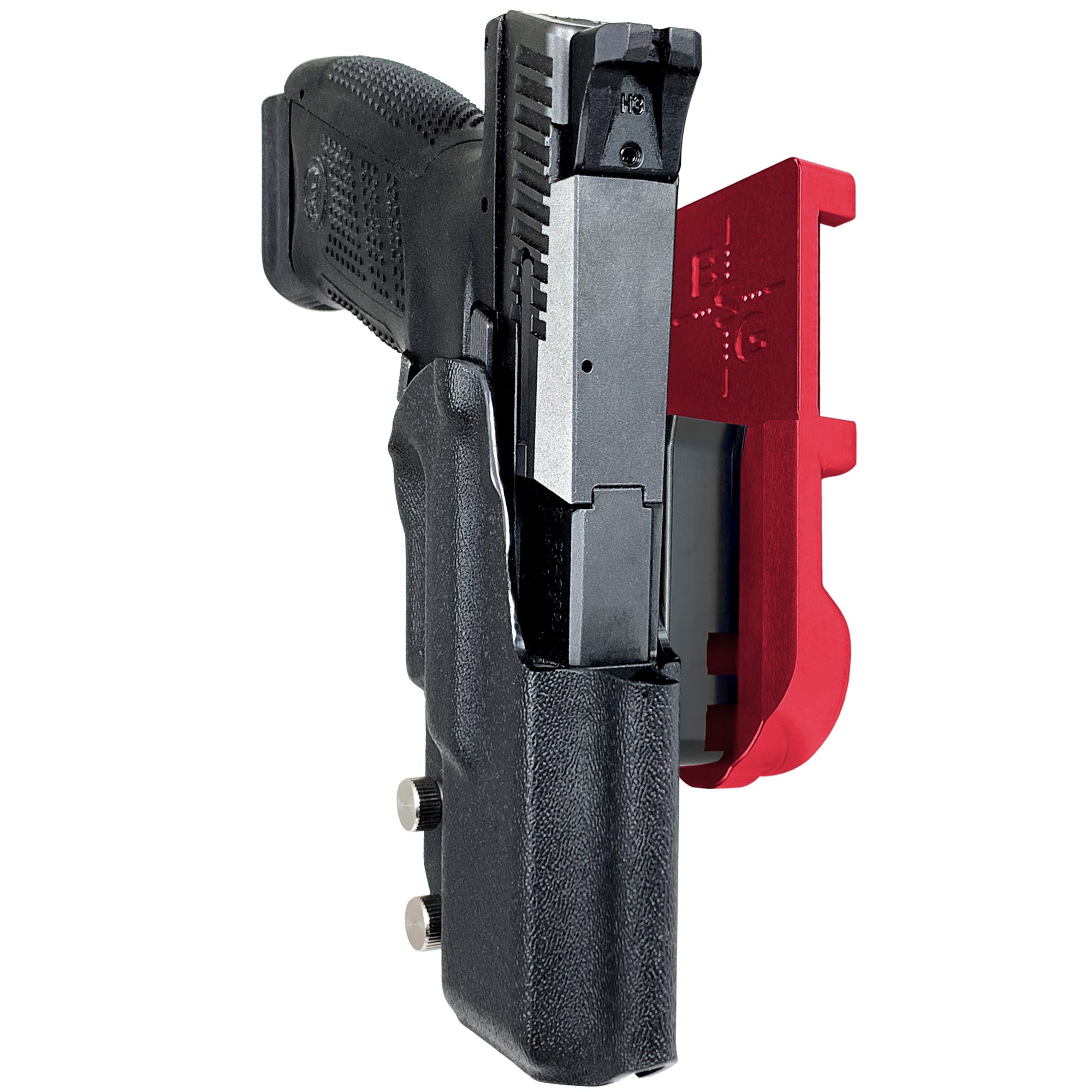 CZ P-10 C IPSC/USPA Quick Mount Holster with Red Belt Attachment, Black Holster Shell