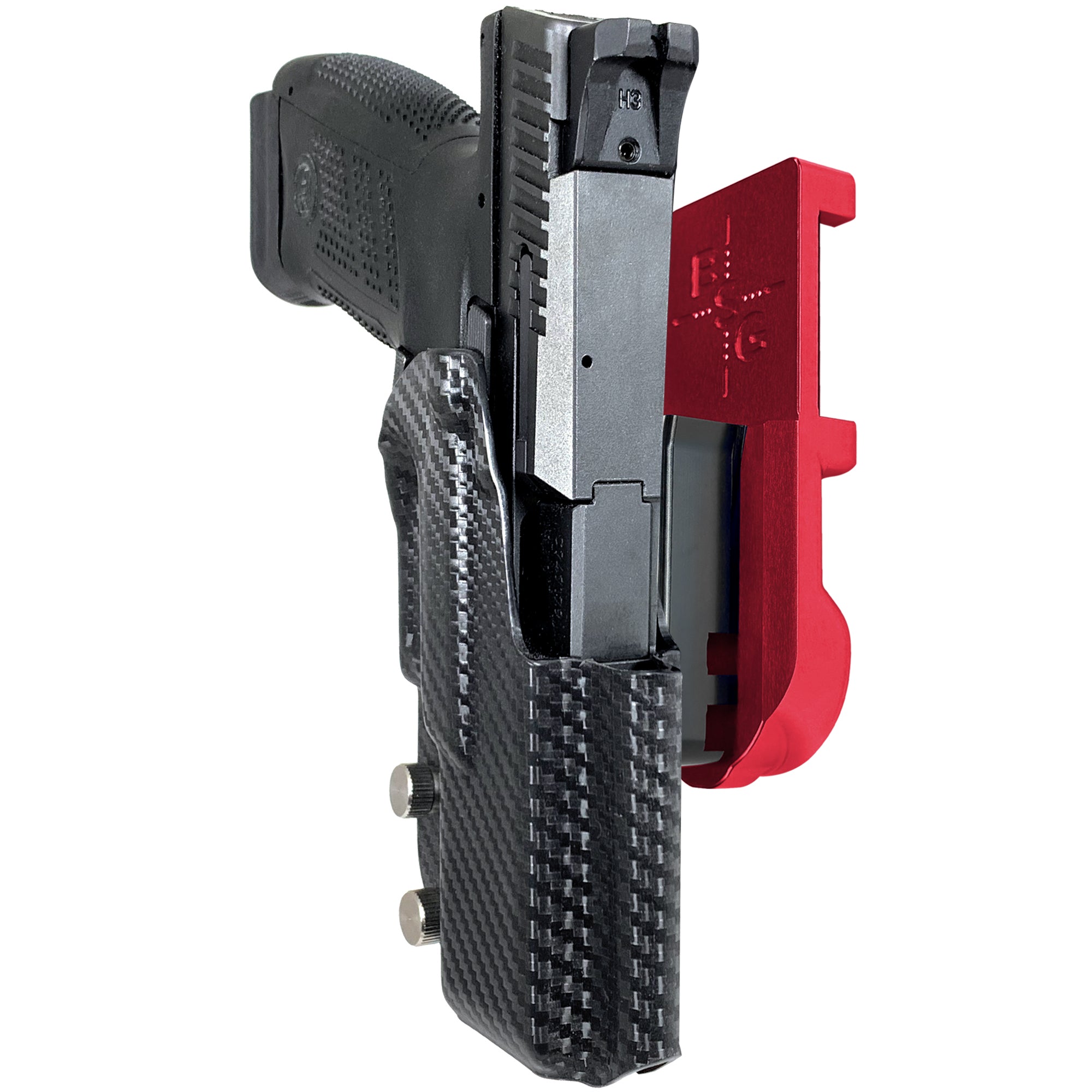 CZ P-10 C IPSC/USPA Quick Mount Holster with Red Belt Attachment, Carbon Fiber Holster Shell