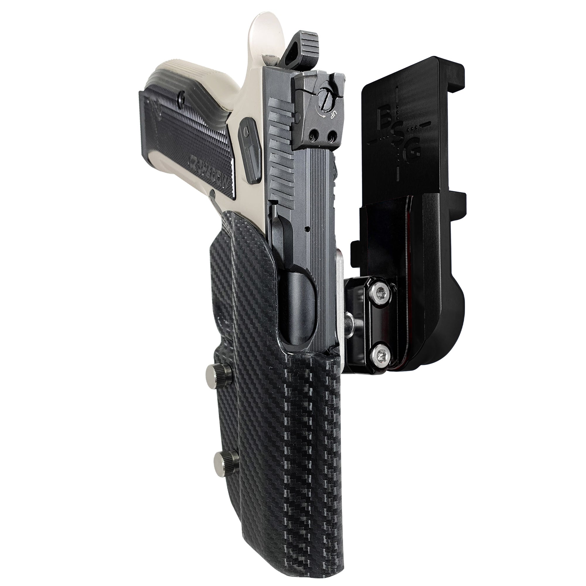 CZ S2 Nitro Fin IPSC/USPA Quick Mount Ball Joint Holster with Black Belt Attachment, Carbon Fiber Holster Shell