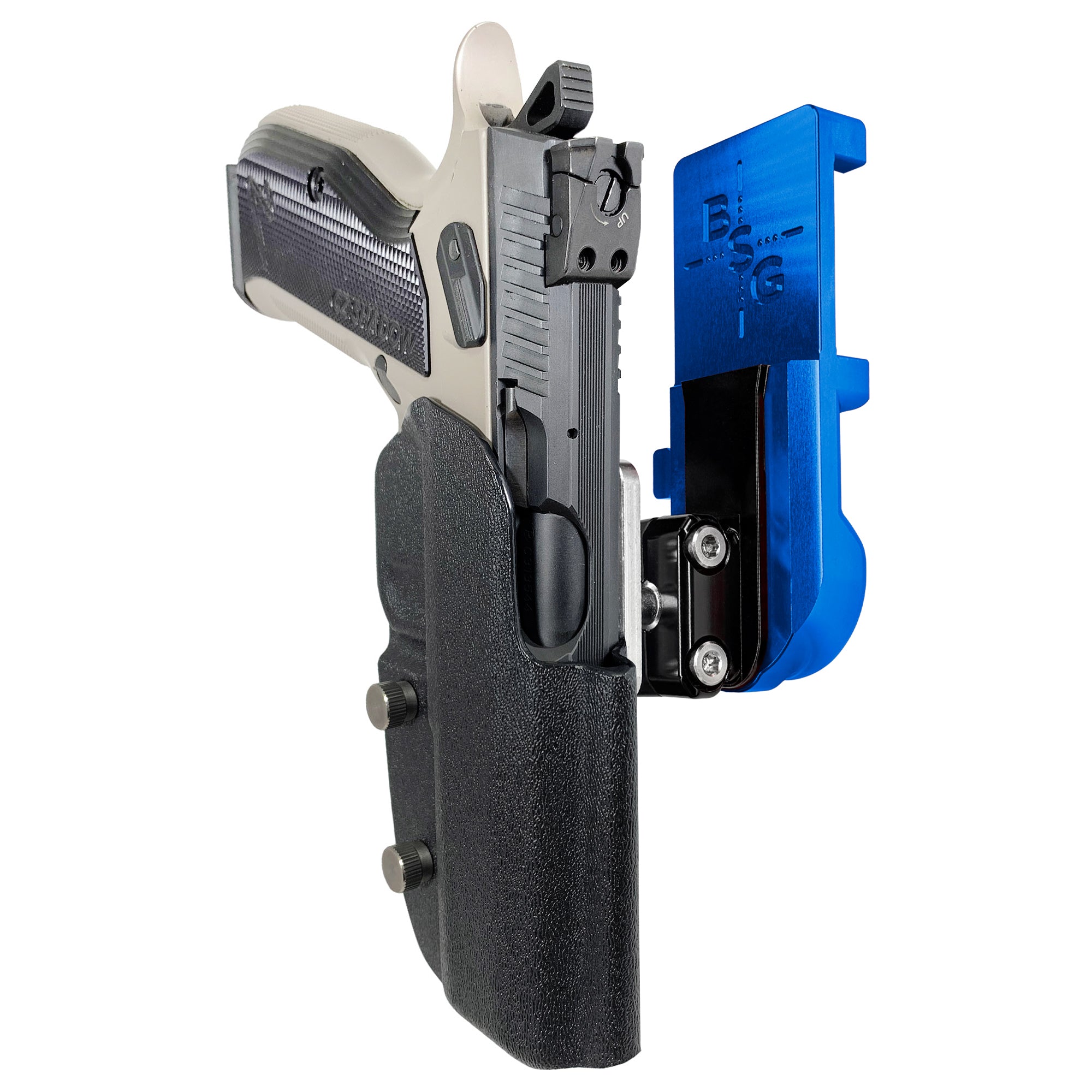 CZ S2 Nitro Fin IPSC/USPA Quick Mount Ball Joint Holster with Blue Belt Attachment, Black Holster Shell
