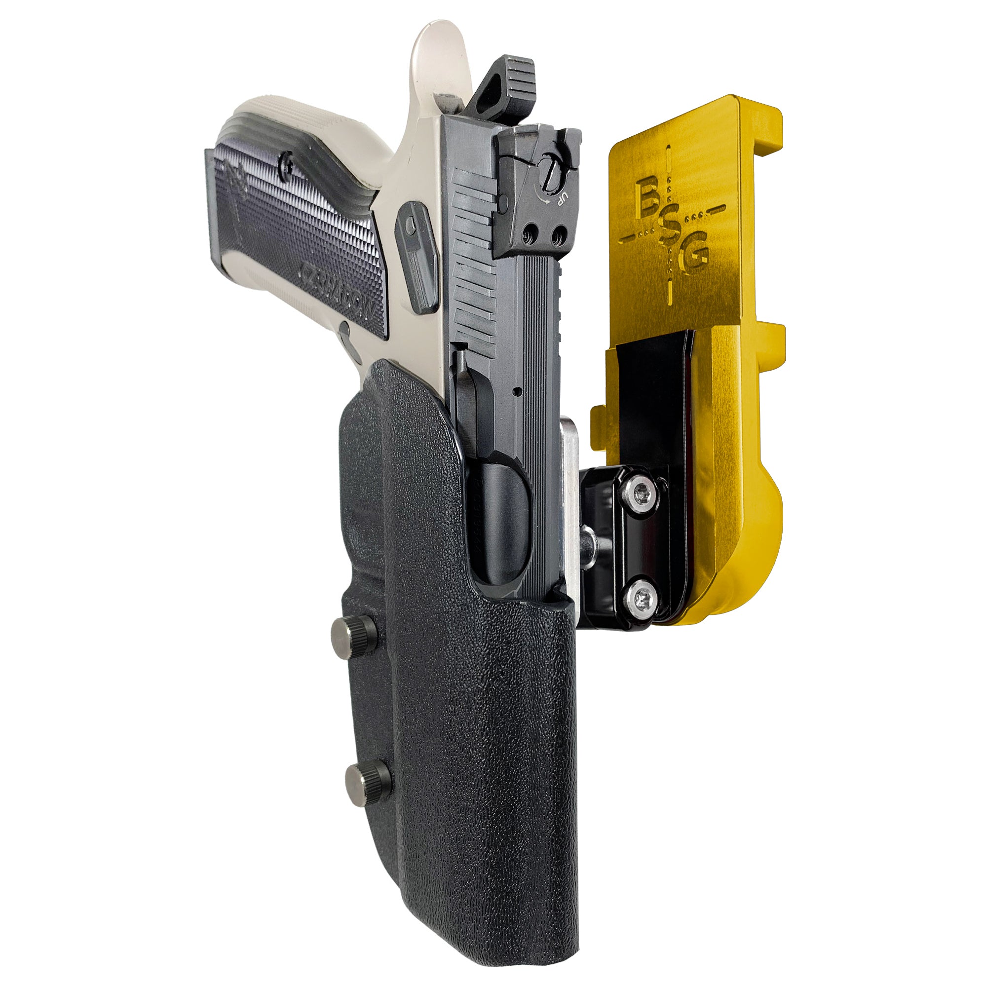 CZ S2 Nitro Fin IPSC/USPA Quick Mount Ball Joint Holster with 24K Gold Belt Attachment, Black Holster Shell