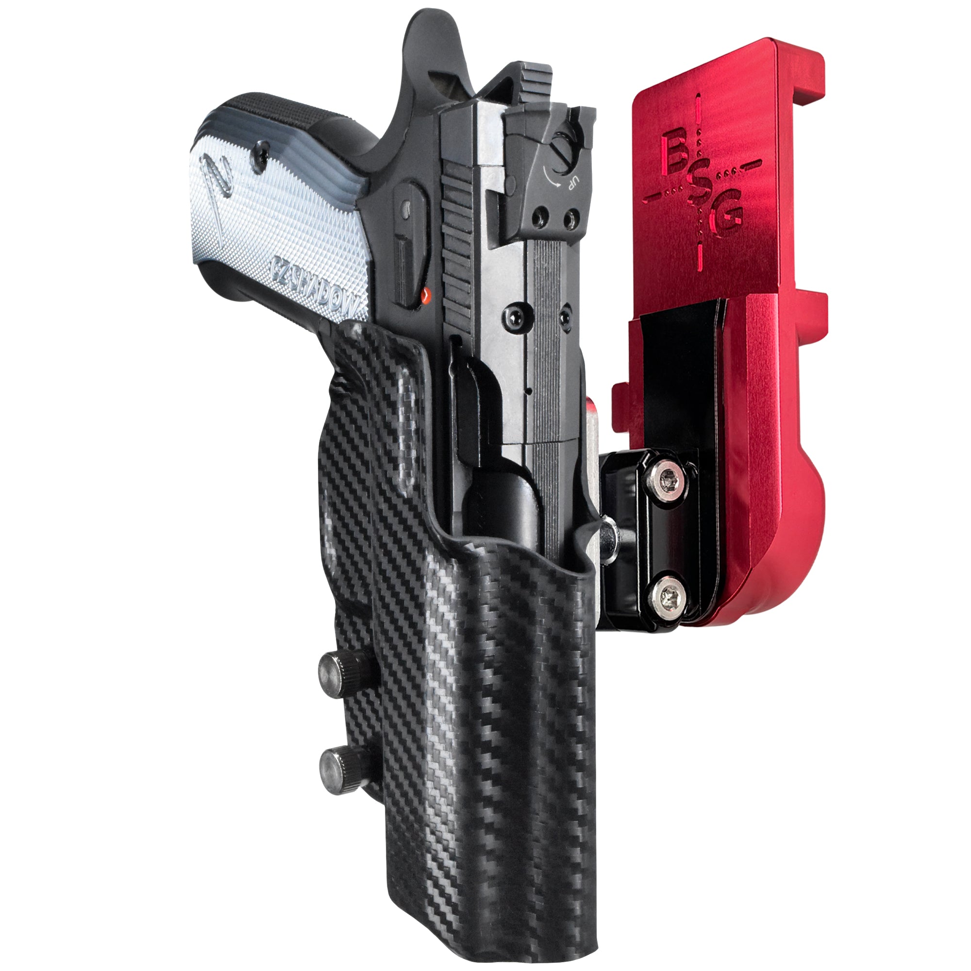 CZ Shadow 2 Compact IPSC/USPA Quick Mount Ball Joint Holster with Red Belt Attachment, Carbon Fiber Holster Shell