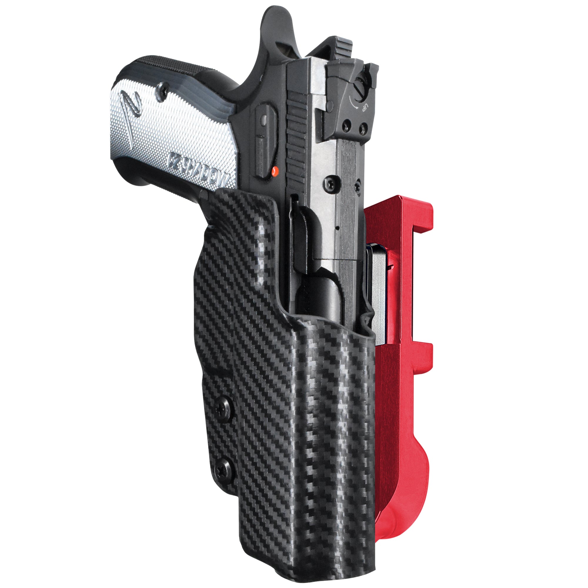 CZ Shadow 2 Compact IDPA Quick Mount Holster with Red Belt Attachment, Carbon Fiber Holster Shell
