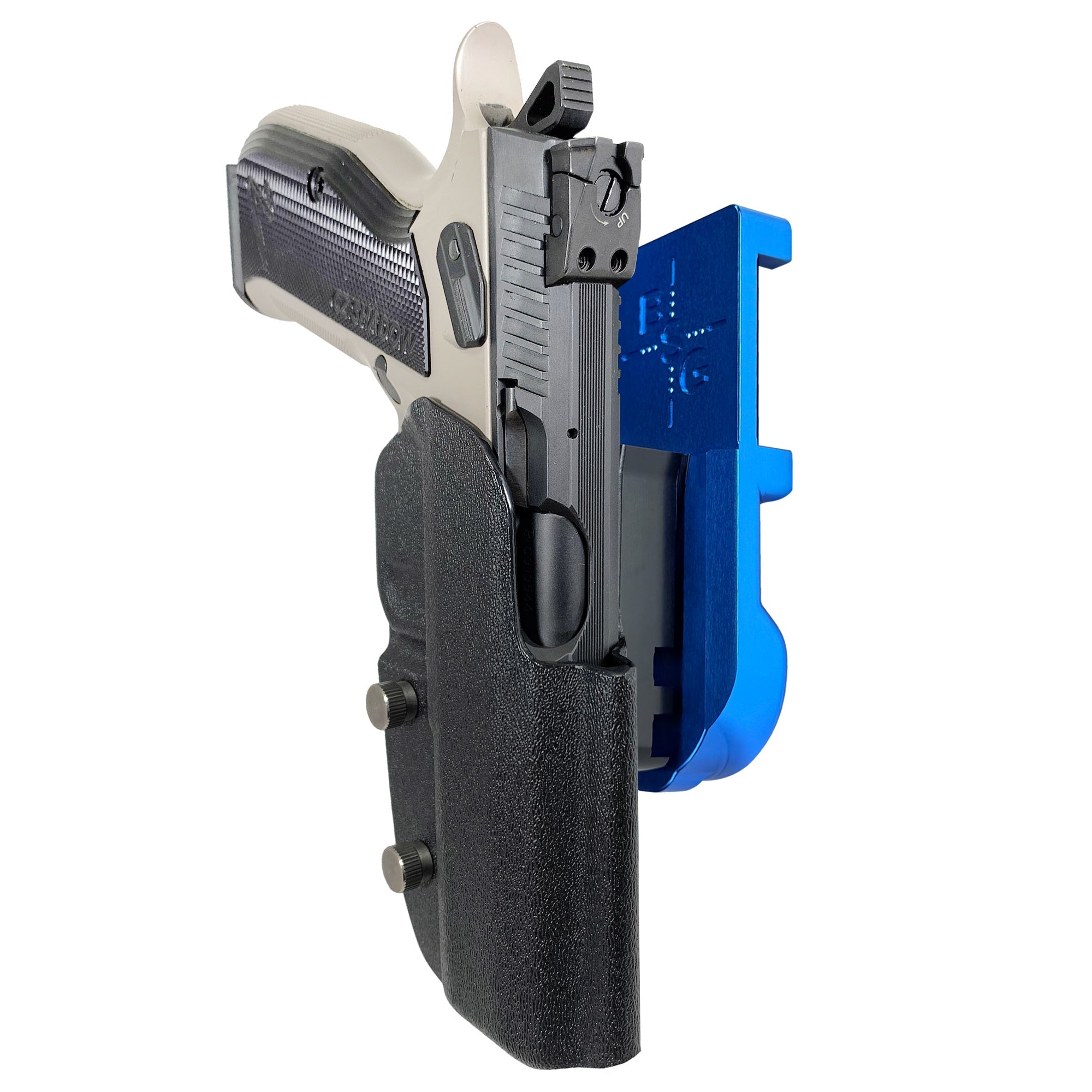 CZ S2 Nitro Fin IPSC/USPA Quick Mount Holster with Blue Belt Attachment, Black Holster Shell