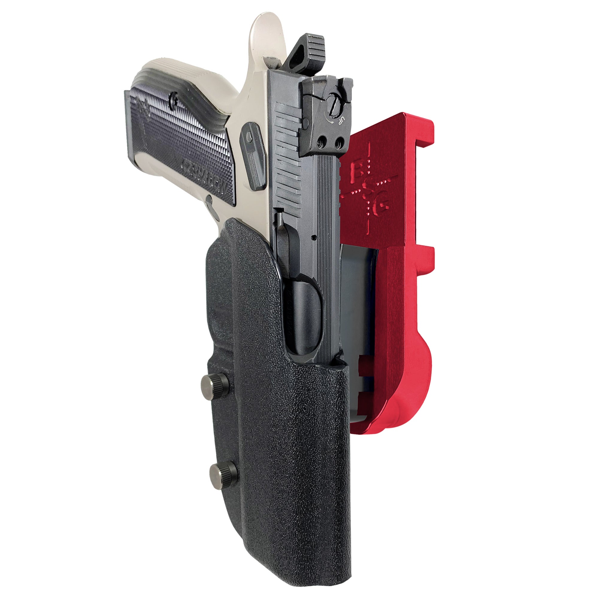 CZ S2 Nitro Fin IPSC/USPA Quick Mount Holster with Red Belt Attachment, Black Holster Shell