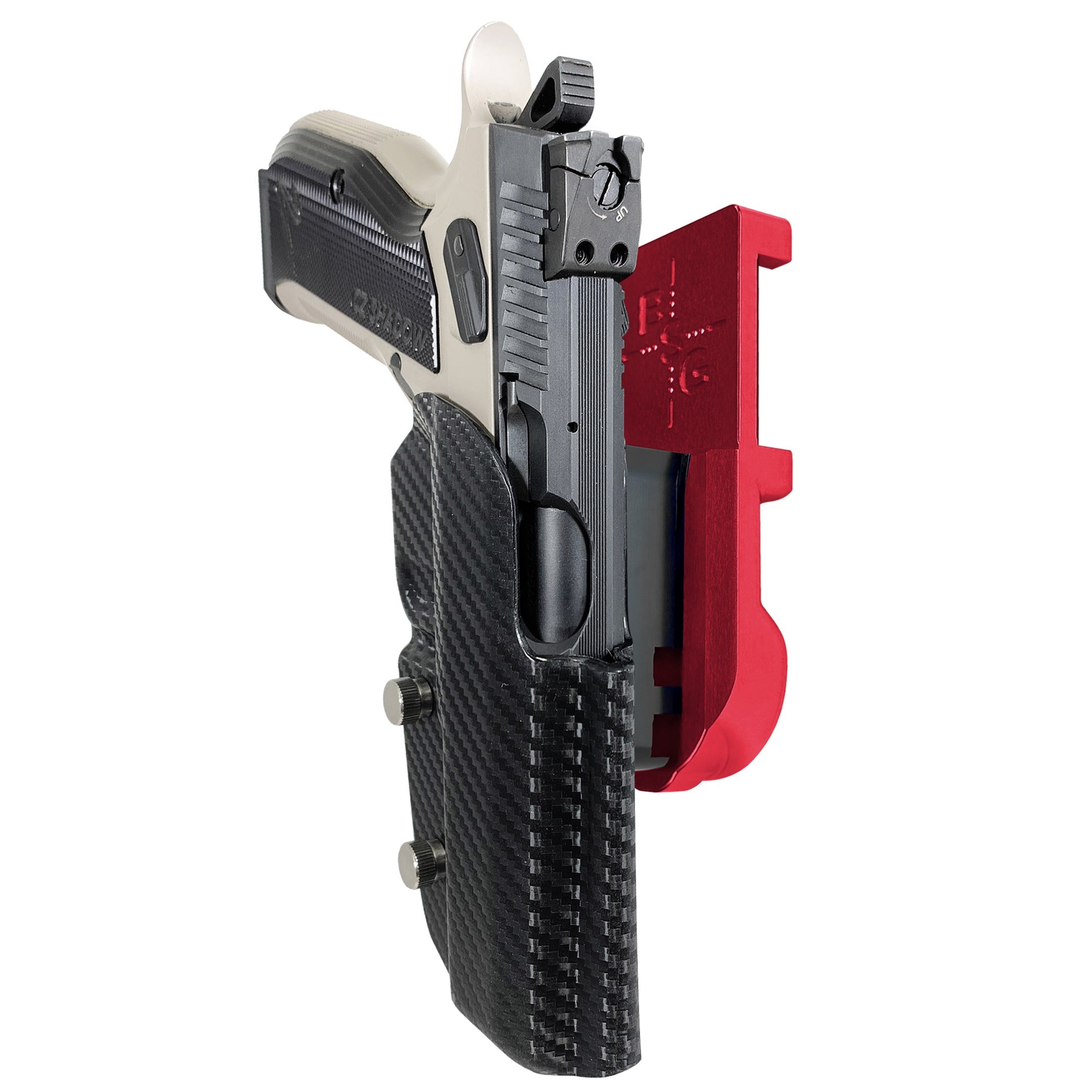 CZ S2 Nitro Fin IPSC/USPA Quick Mount Holster with Red Belt Attachment, Carbon Fiber Holster Shell