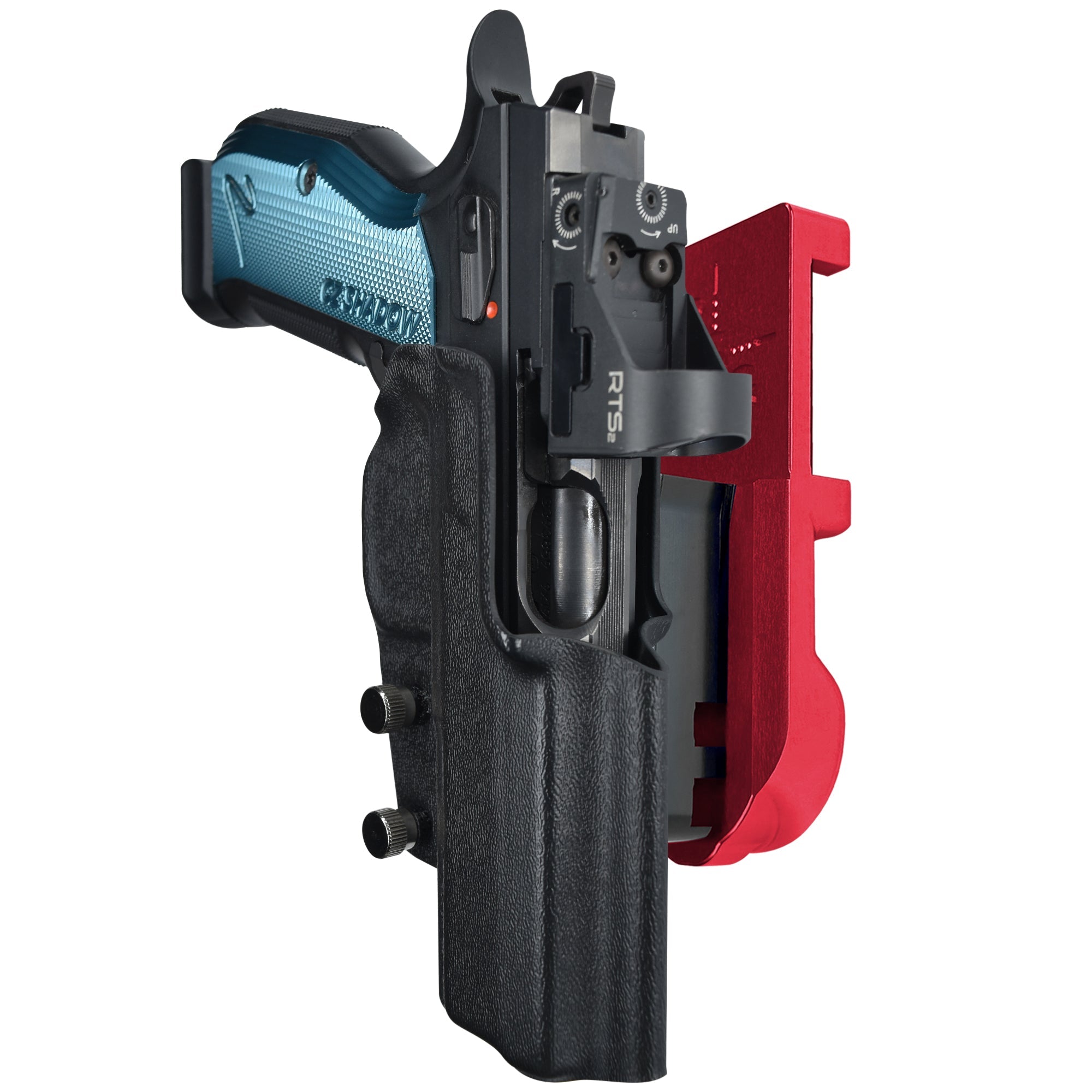 CZ Shadow 2 IPSC/USPA Quick Mount Holster with Red Belt Attachment, Black Holster Shell