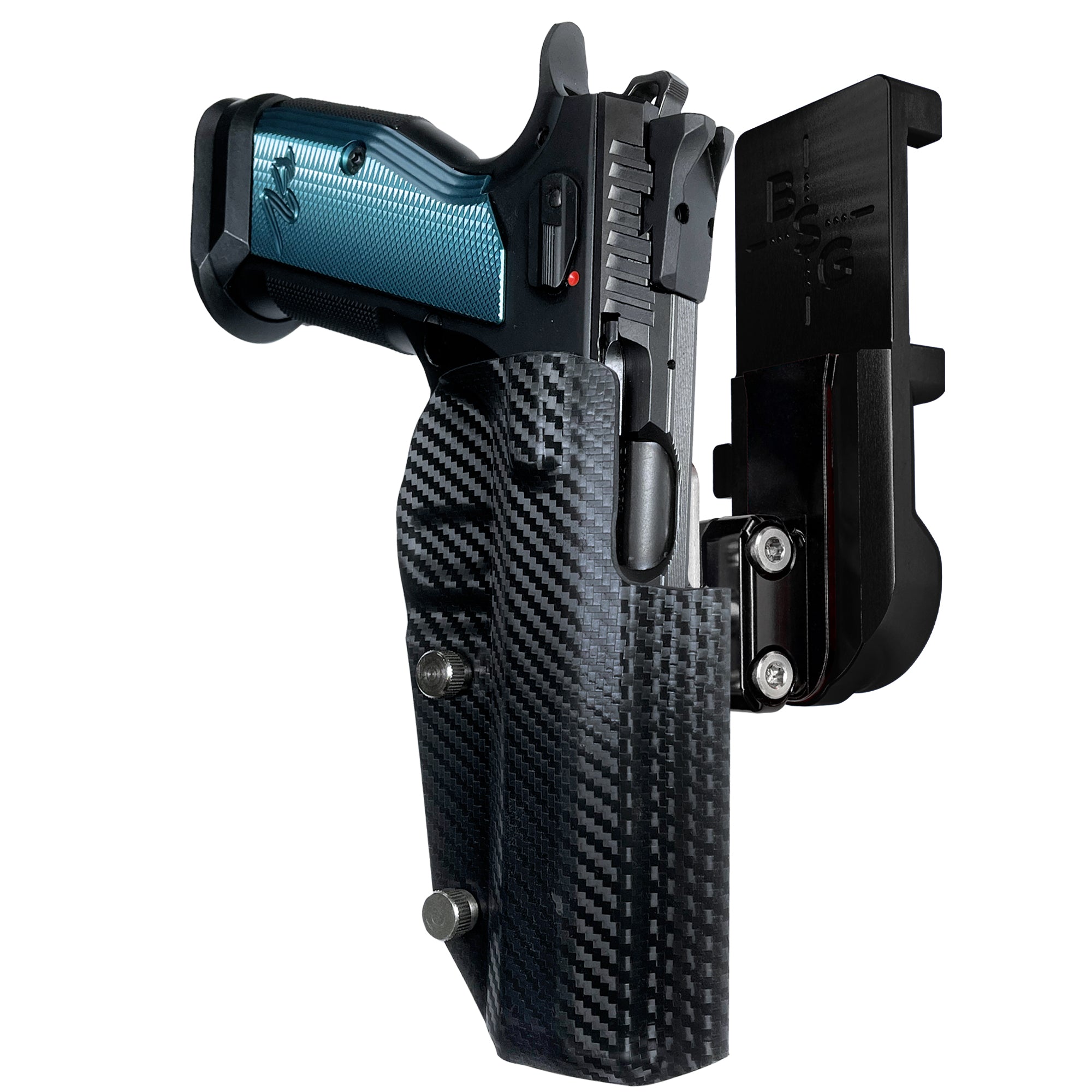 CZ TS2 IPSC/USPA Quick Mount Ball Joint Holster with Black Belt Attachment, Carbon Fiber Holster Shell