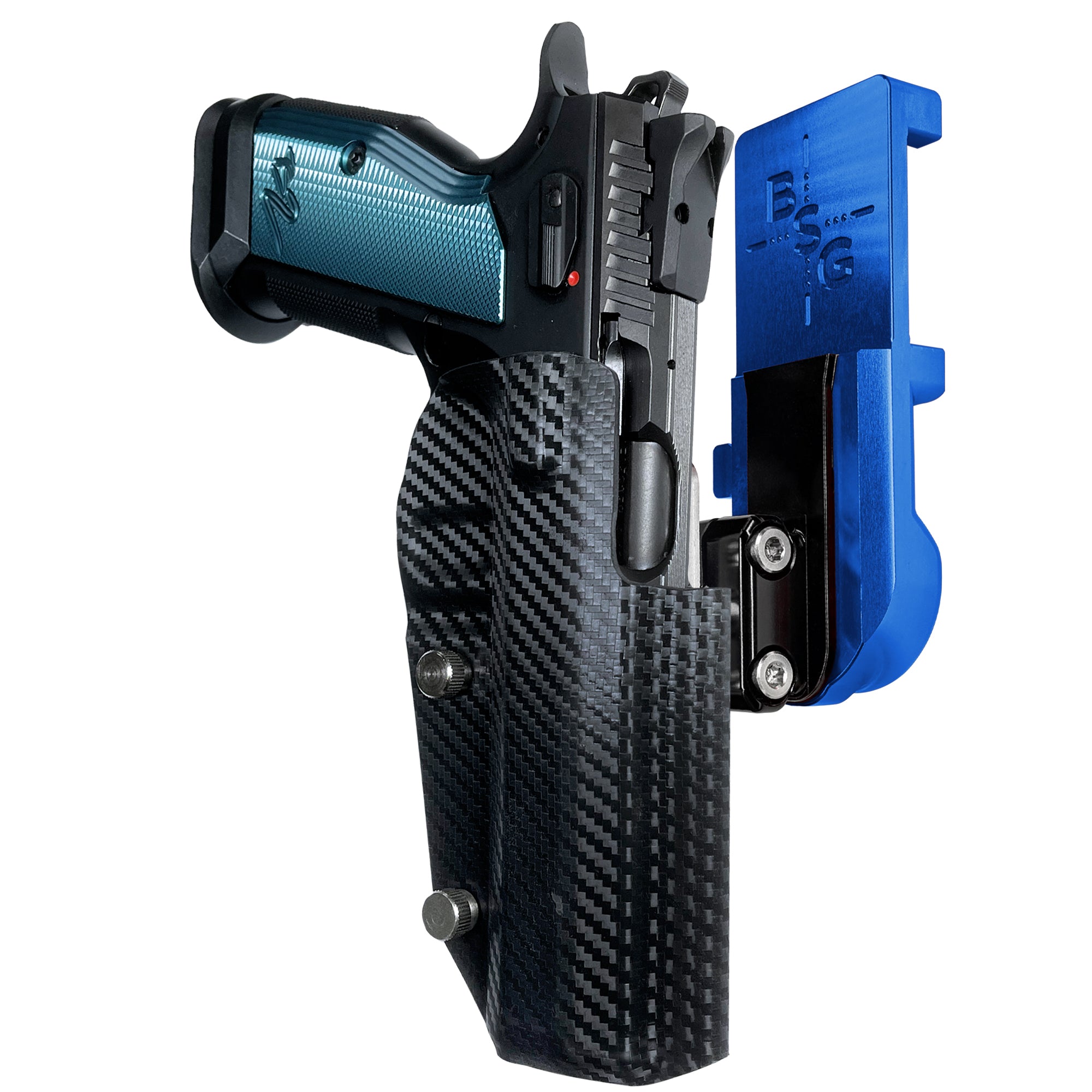 CZ TS2 IPSC/USPA Quick Mount Ball Joint Holster with Blue Belt Attachment, Carbon Fiber Holster Shell