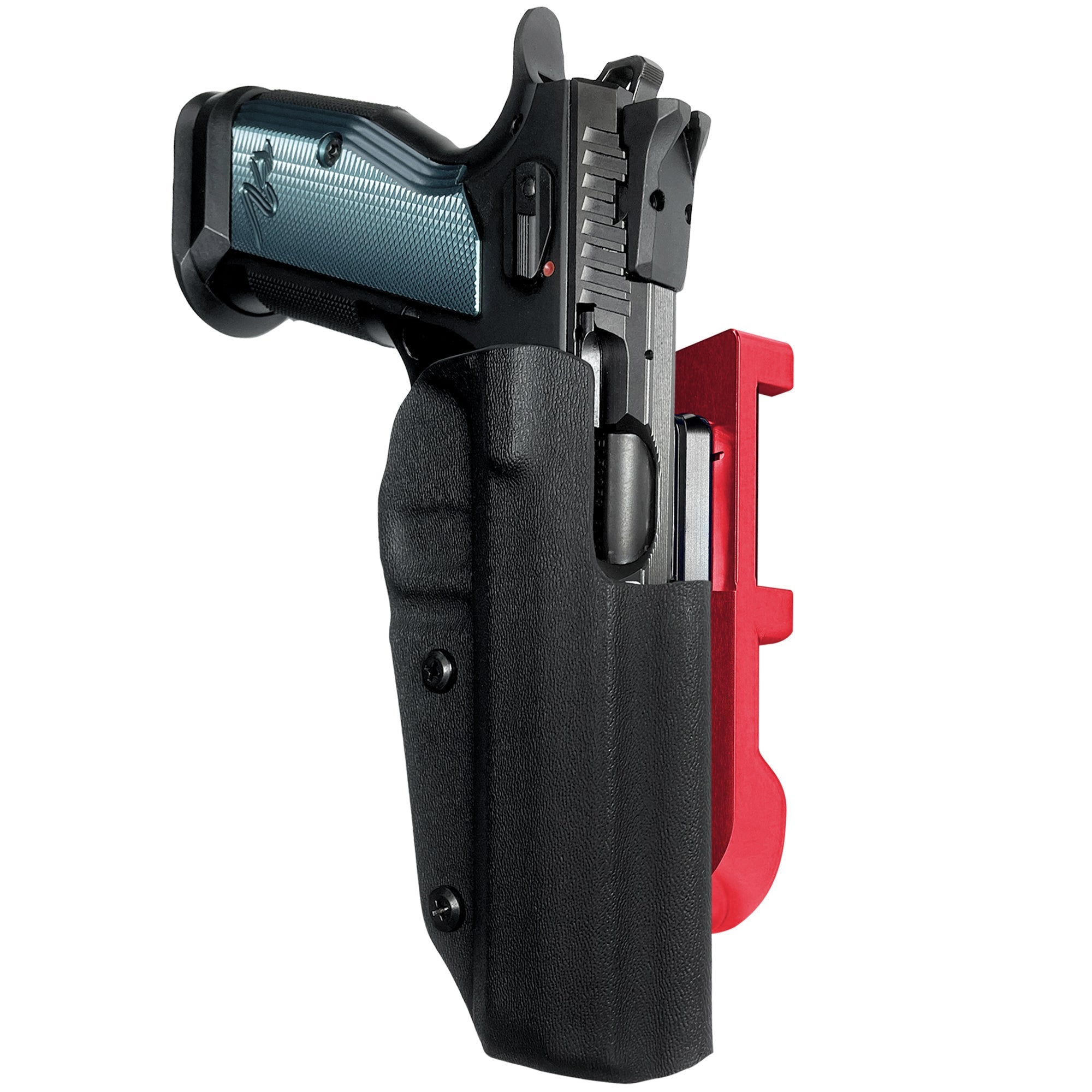 CZ TS2 IDPA Quick Mount Holster with Red Belt Attachment, Black Holster Shell