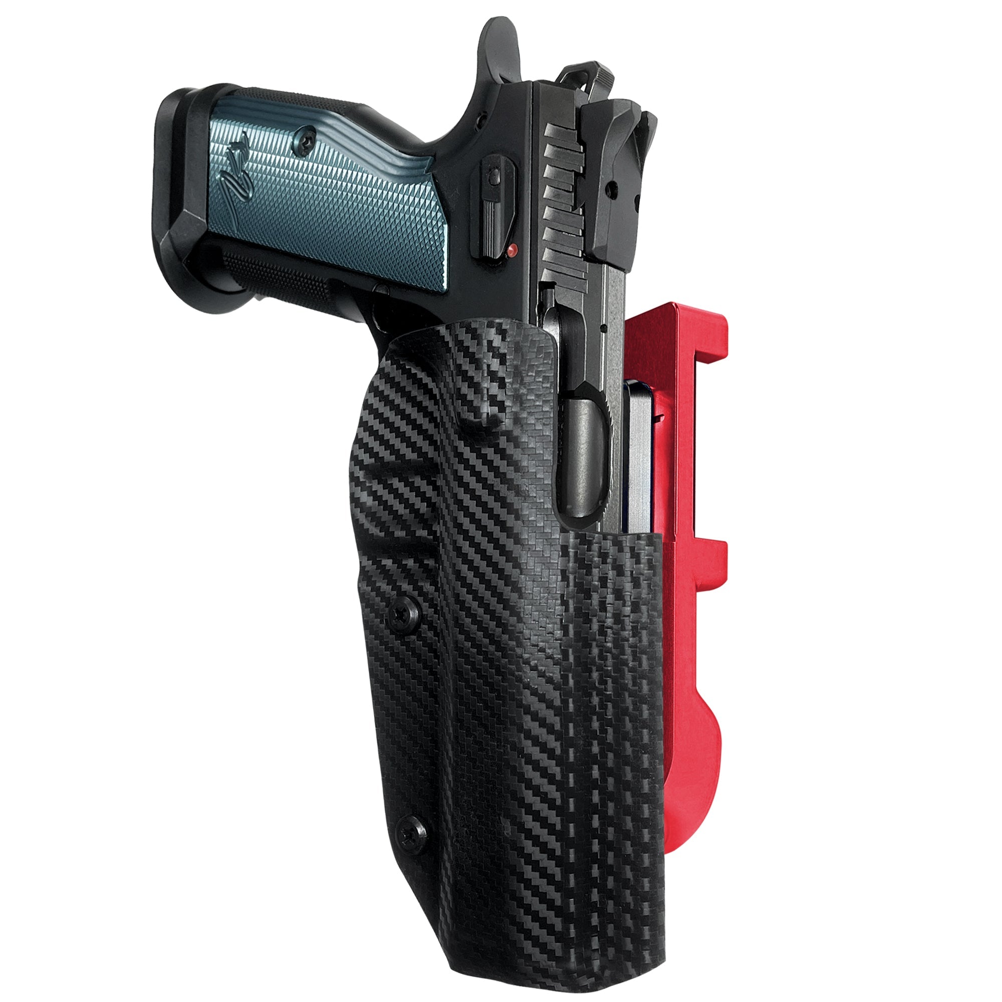 CZ TS2 IDPA Quick Mount Holster with Red Belt Attachment, Carbon Fiber Holster Shell