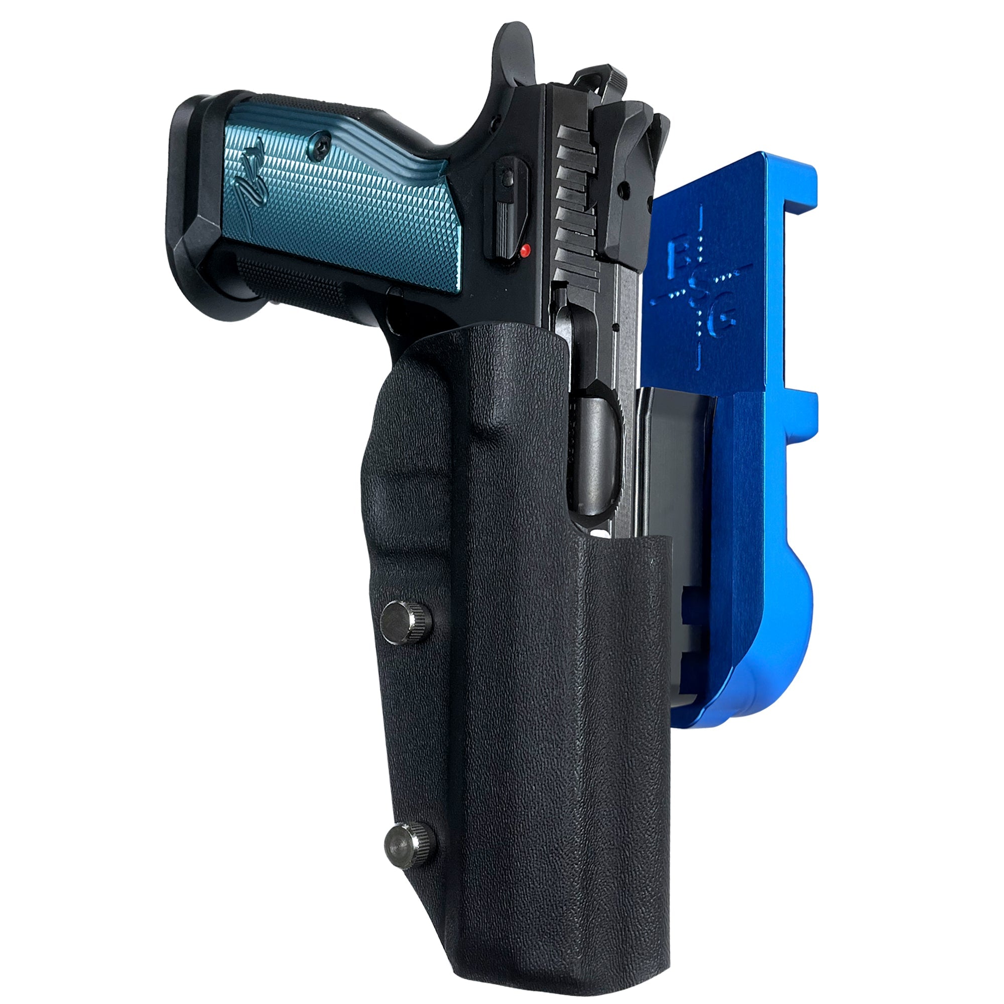 CZ TS2 IPSC/USPA Quick Mount Holster with Blue Belt Attachment, Black Holster Shell