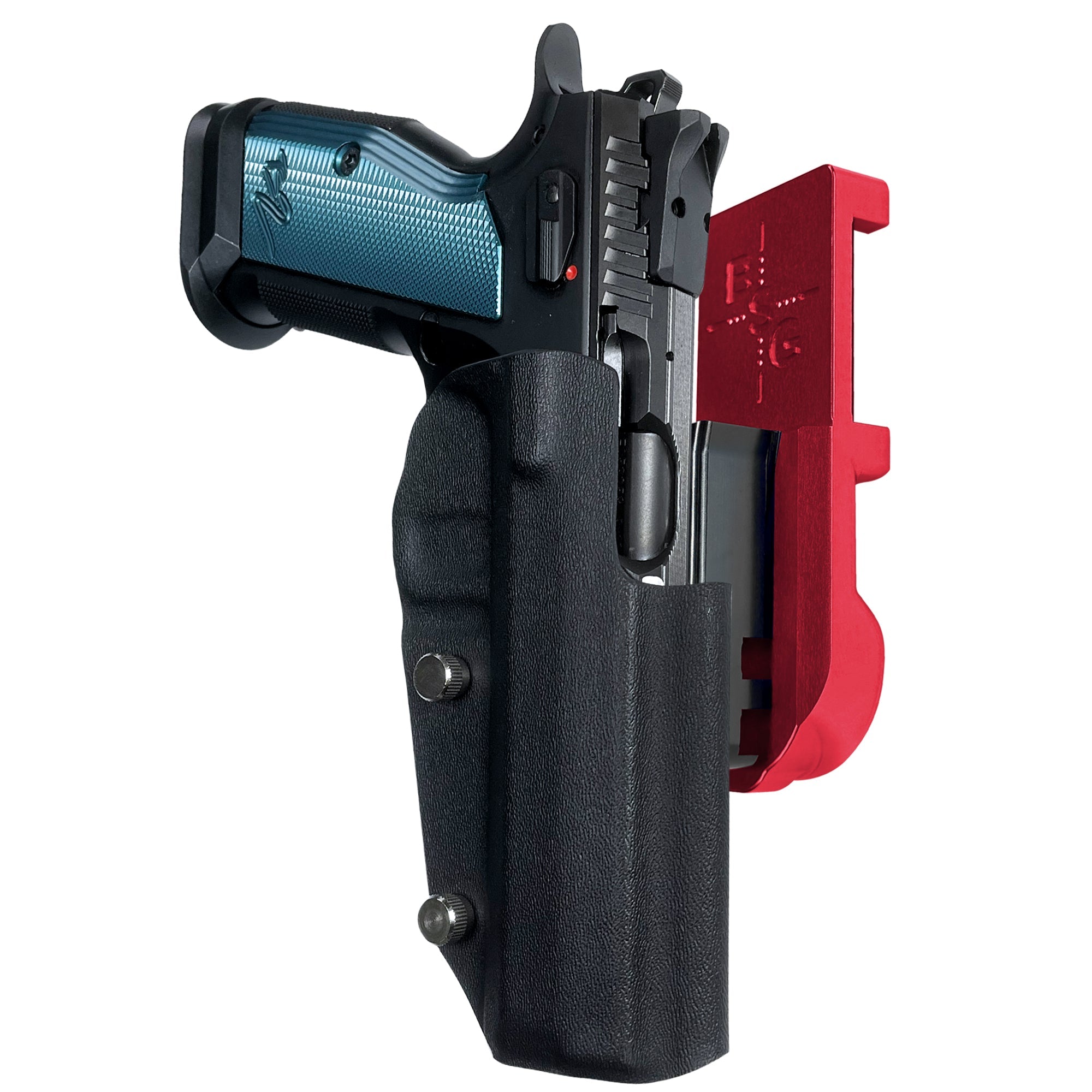 CZ TS2 IPSC/USPA Quick Mount Holster with Red Belt Attachment, Black Holster Shell