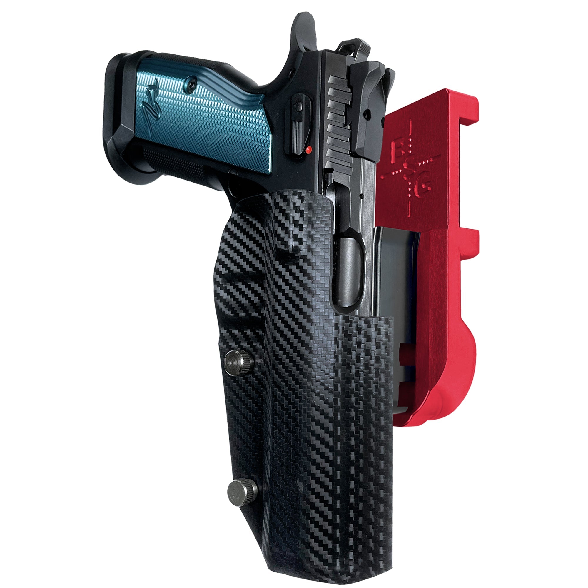 CZ TS2 IPSC/USPA Quick Mount Holster with Red Belt Attachment, Carbon Fiber Holster Shell