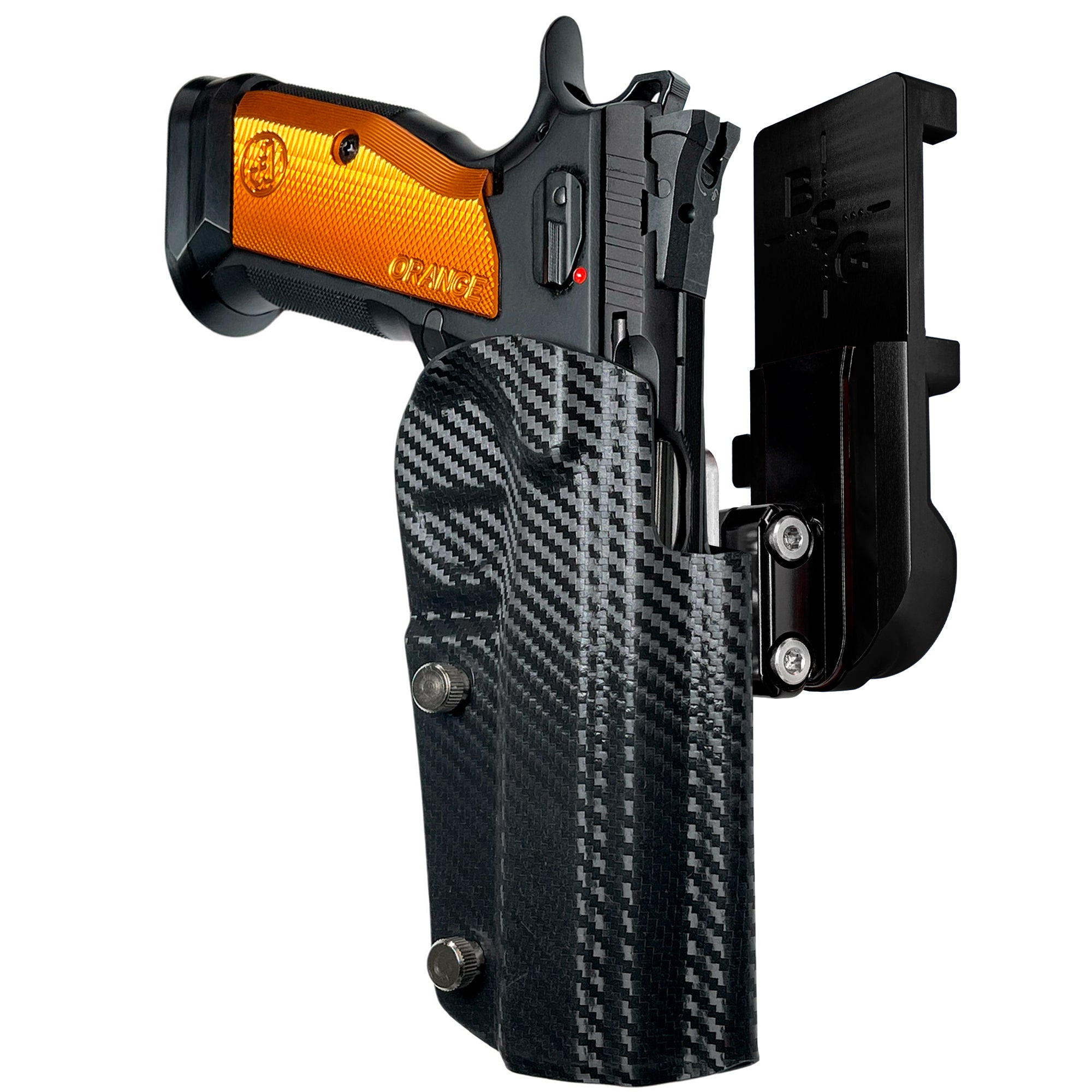 CZ TSO IPSC/USPA Quick Mount Ball Joint Holster with Black Belt Attachment, Carbon Fiber Holster Shell