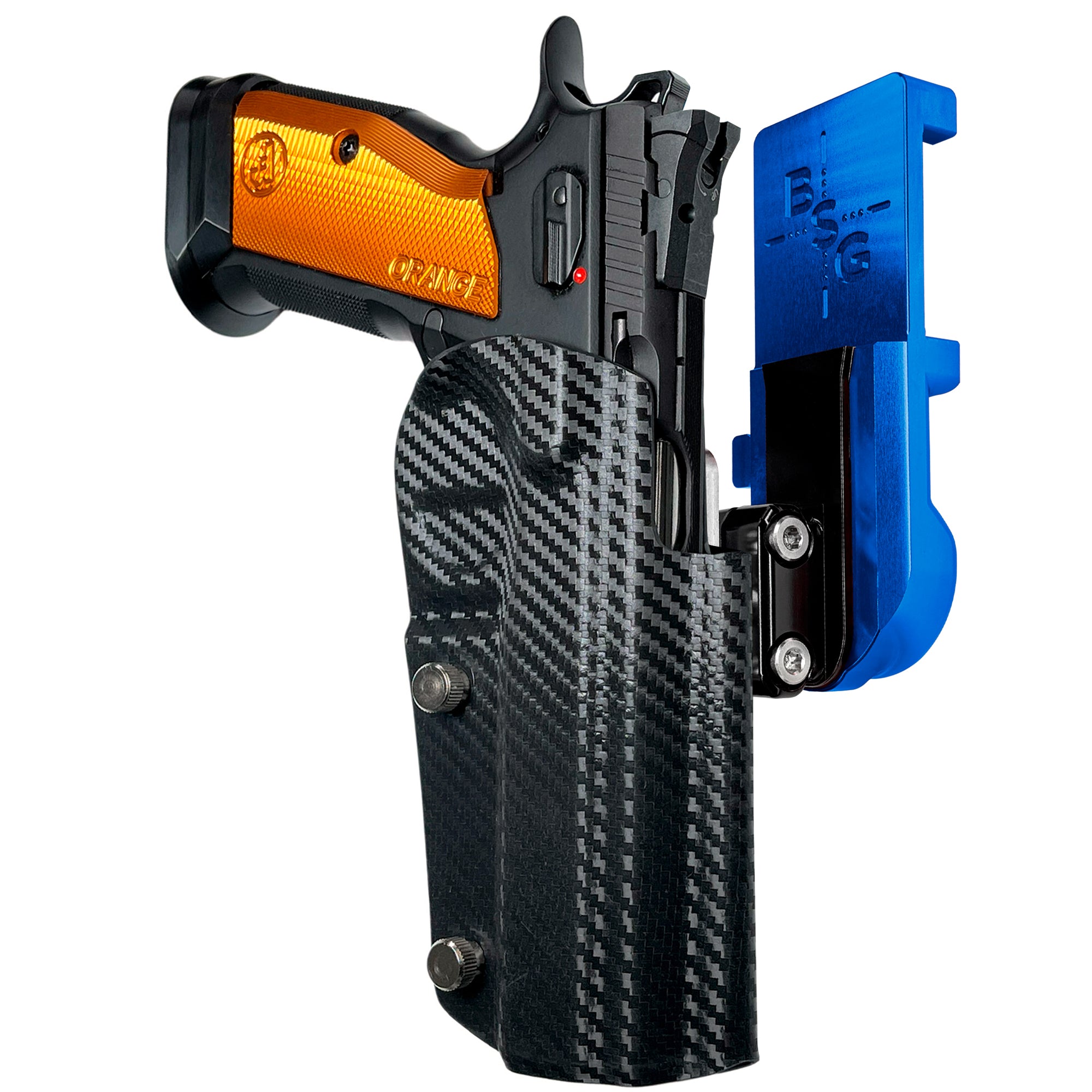 CZ TSO IPSC/USPA Quick Mount Ball Joint Holster with Blue Belt Attachment, Carbon Fiber Holster Shell