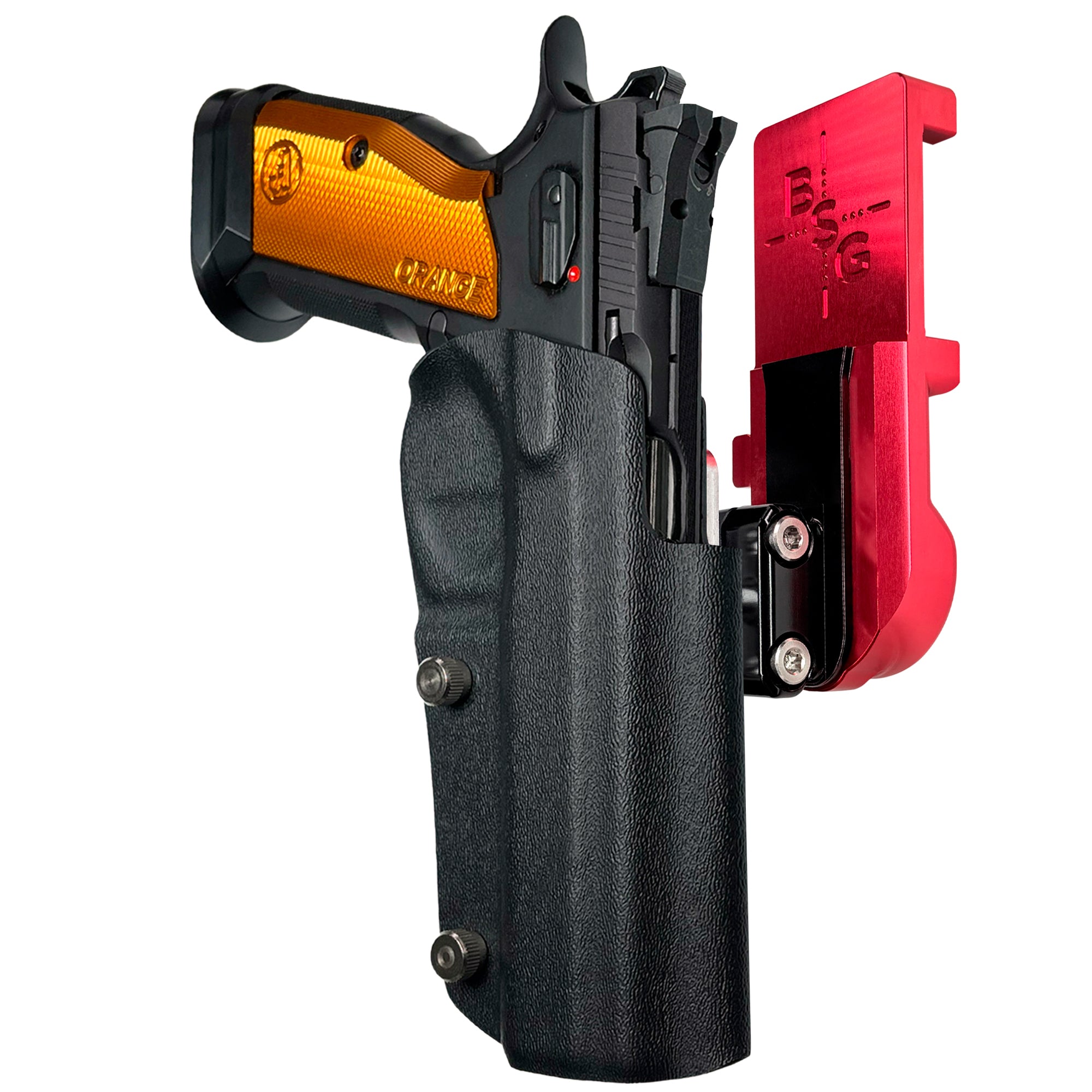 CZ TSO IPSC/USPA Quick Mount Ball Joint Holster with Red Belt Attachment, Black Holster Shell
