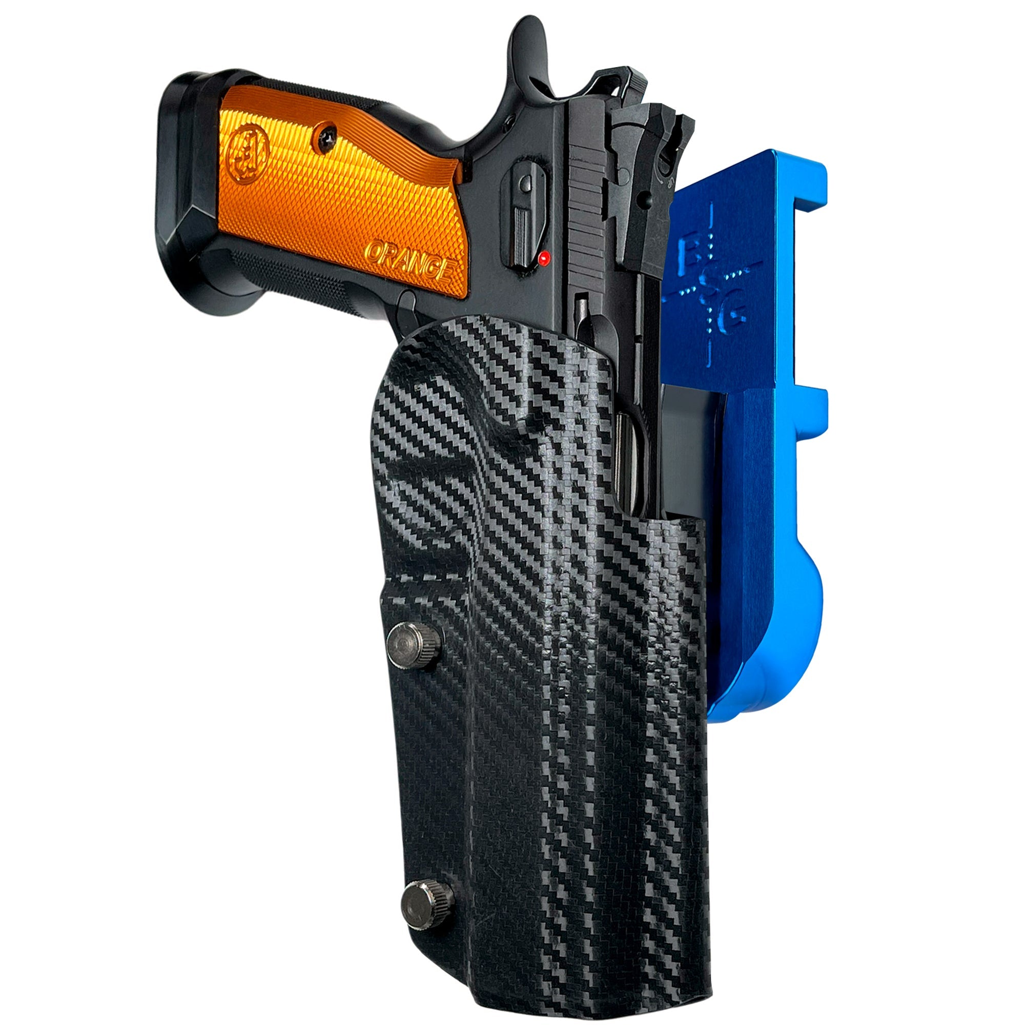 CZ TSO IPSC/USPA Quick Mount Holster with Blue Belt Attachment, Carbon Fiber Holster Shell